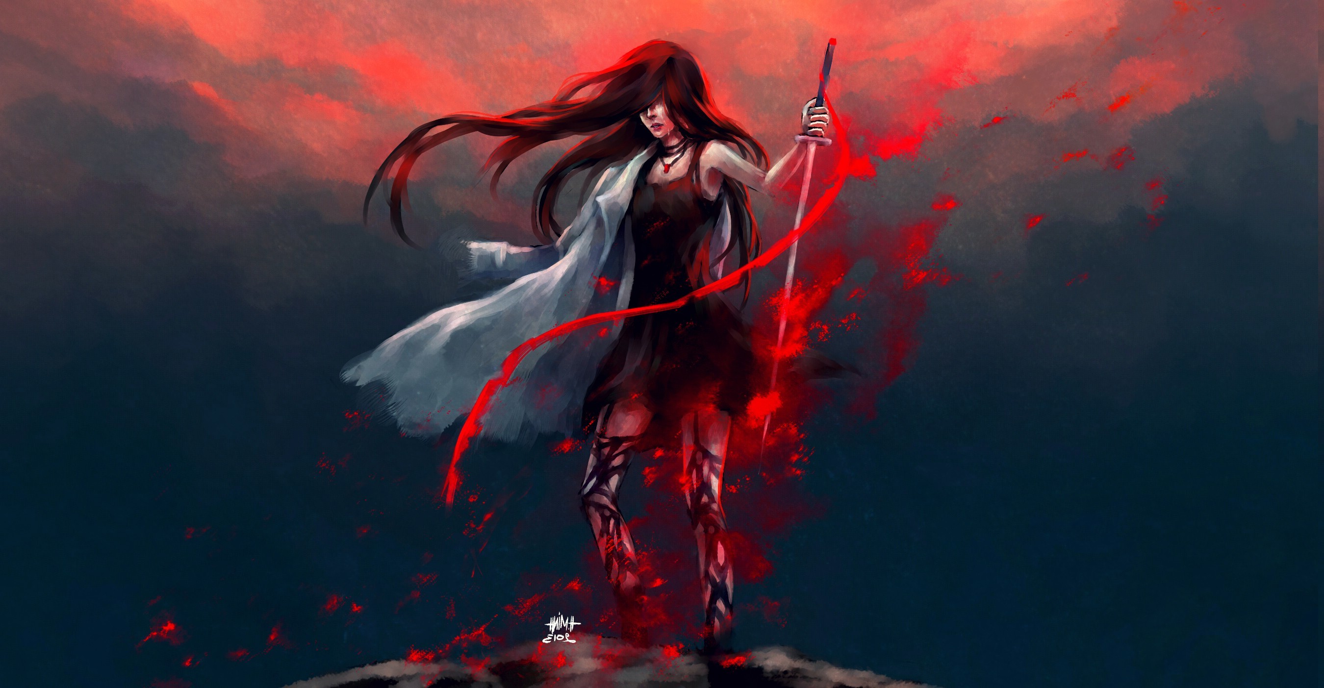 HD wallpaper anime art anime girl sword warrior woman long hair   Wallpaper Flare