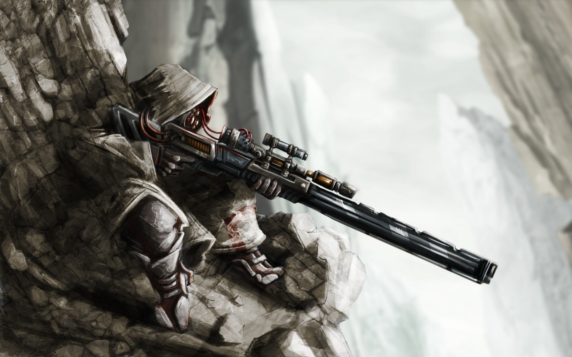 Anime fantasy sniper warrior soldier weapons guns rifle scope