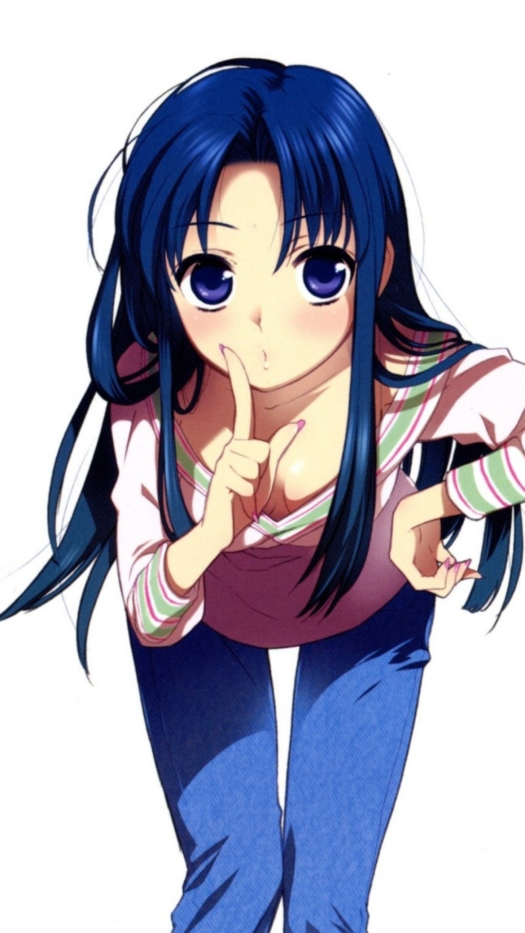 Wallpaper anime, girl, hair, blue, gesture, silence, jeans