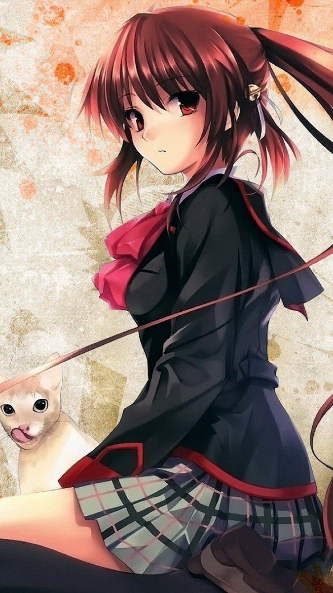 Wallpaper anime, girl, cat, mystery, enchantment