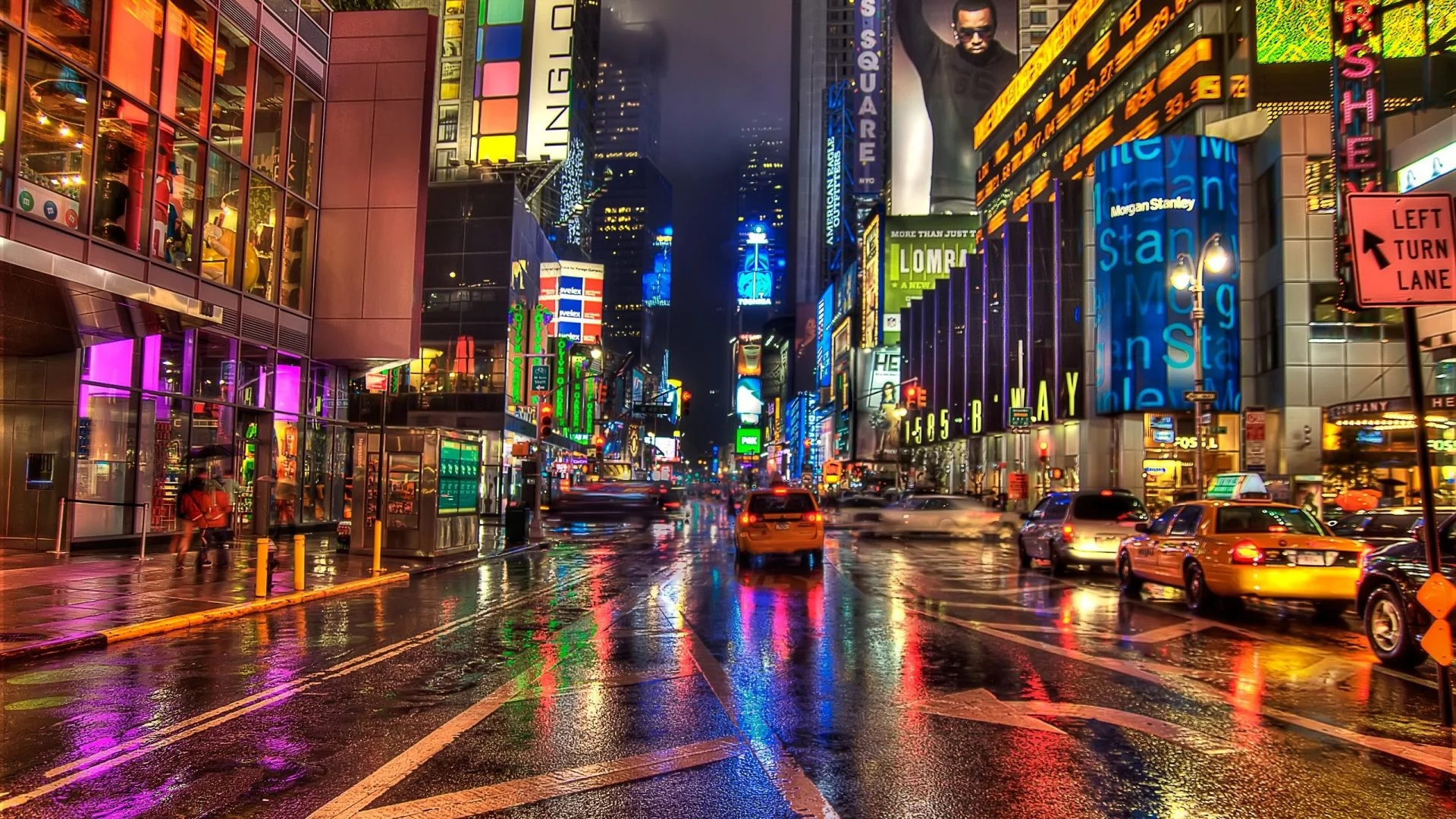 Skyscrapers – New York Colorful Light Peaceful Skyscrapers Walk Building Lights Night Alley Road Sky Colors