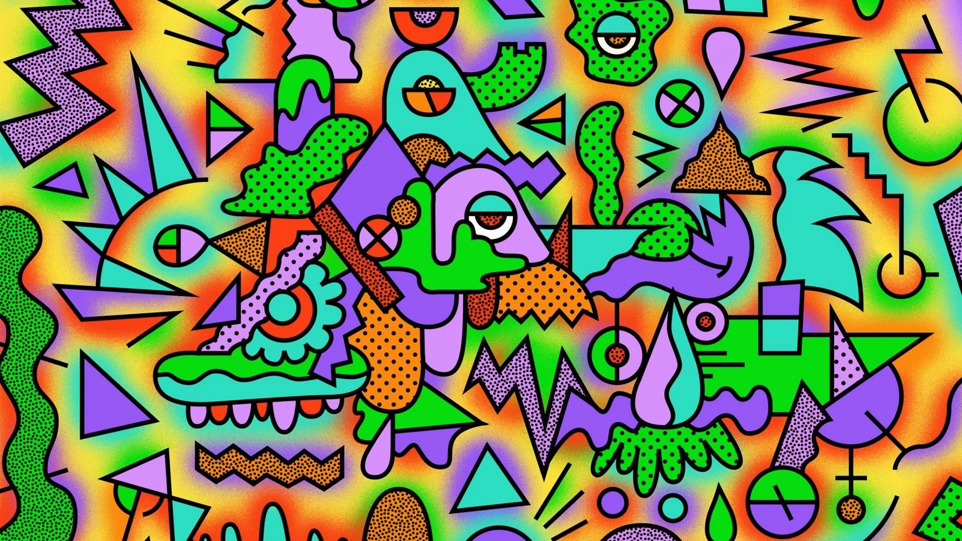 Wallpaper.wiki Figurines Colorful Drawing Acid Trip Wallpaper