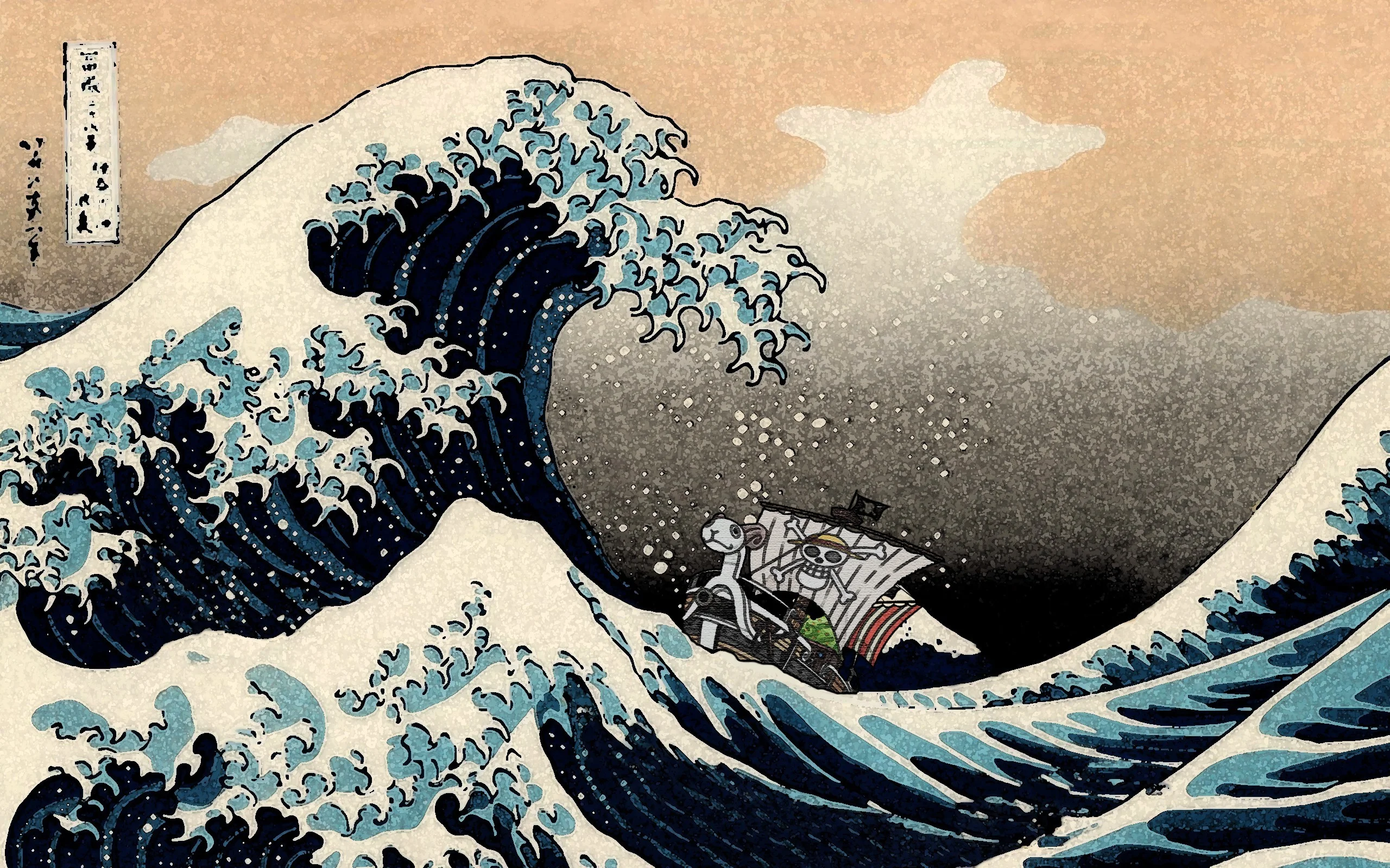 One Piece, Monkey D. Luffy, Hokusai, Waves, The Great Wave Off Kanagawa Wal...