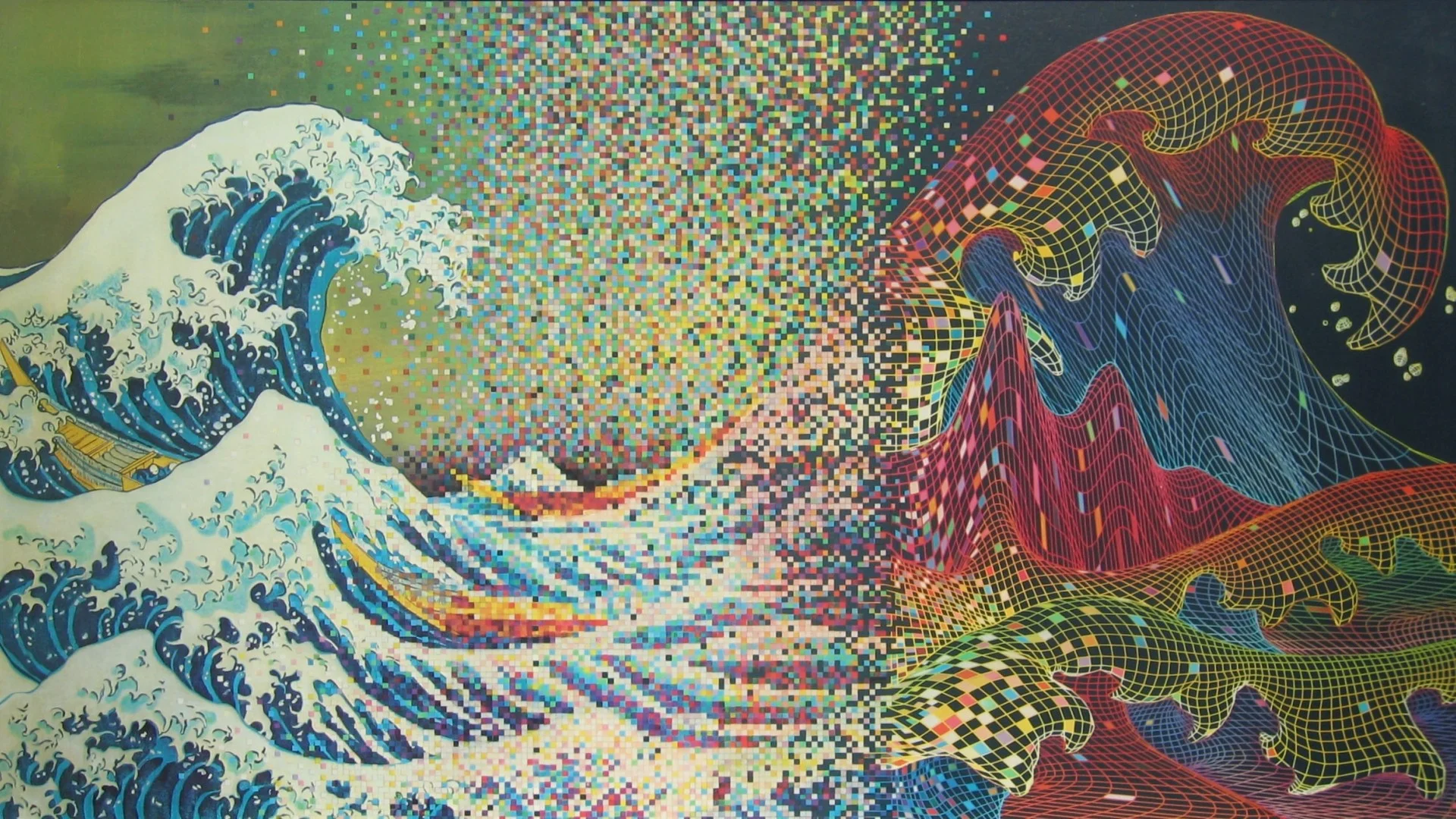 abstract waves CGI psychedelic The Great Wave off Kanagawa /  Wallpaper