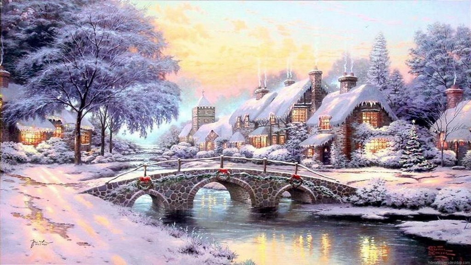 Awesome Thomas Kinkade Christmas Village Wallpaper Free download best  Latest 3D HD desktop wallpapers background Wide