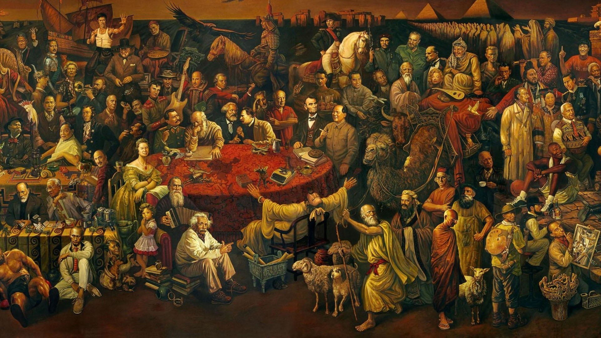 General celebrity Discussing the Divine Comedy with Dante Salvador Dal artwork painting Socrates Vladimir Lenin