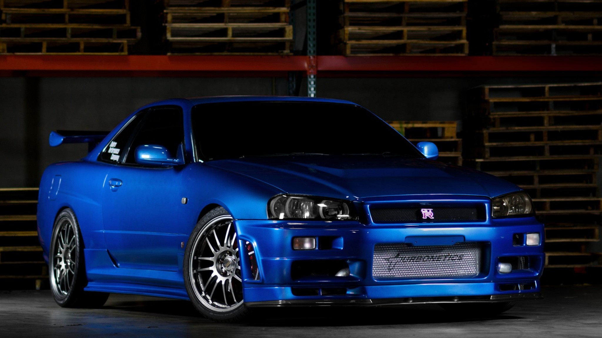 Preview wallpaper nissan skyline, gtr, r34, blue, front view 2048×1152