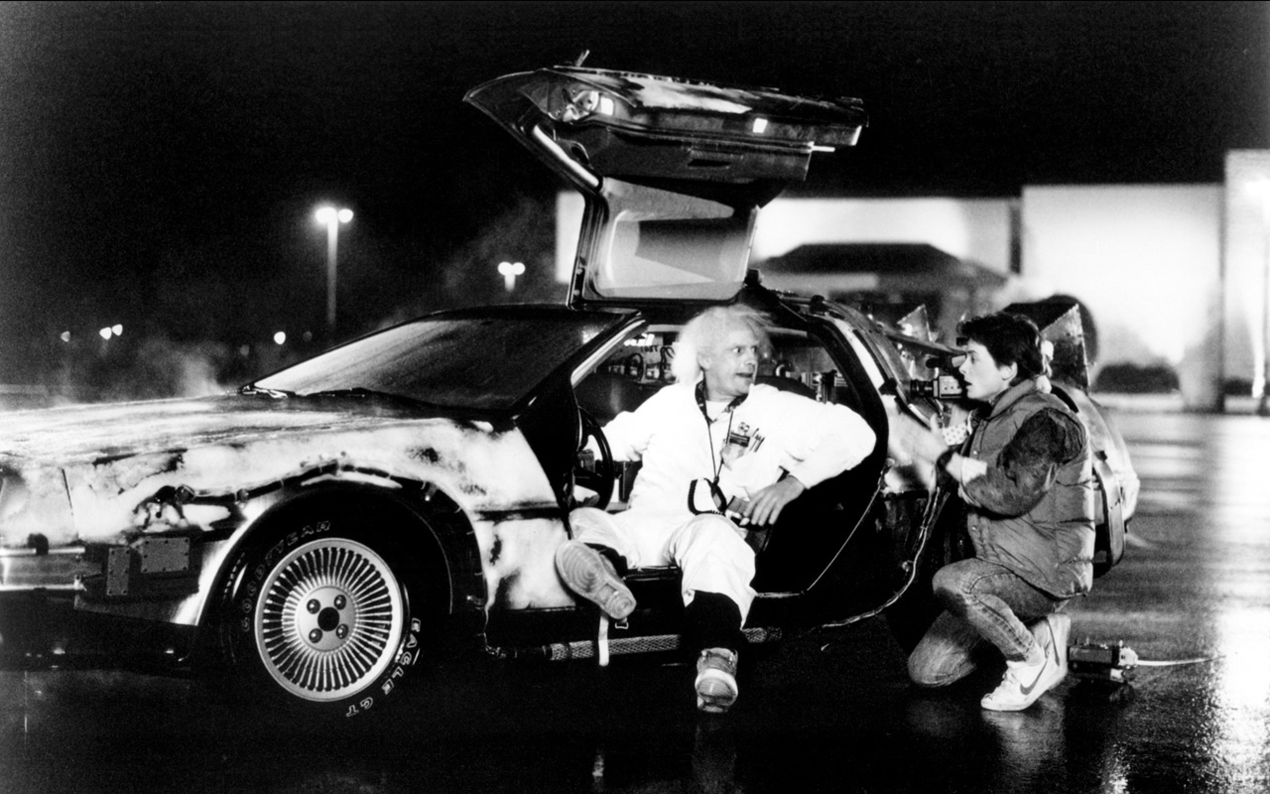 Movies back to the future grayscale doc brown michael j fox marty mcfly delorean dmc12 christopher