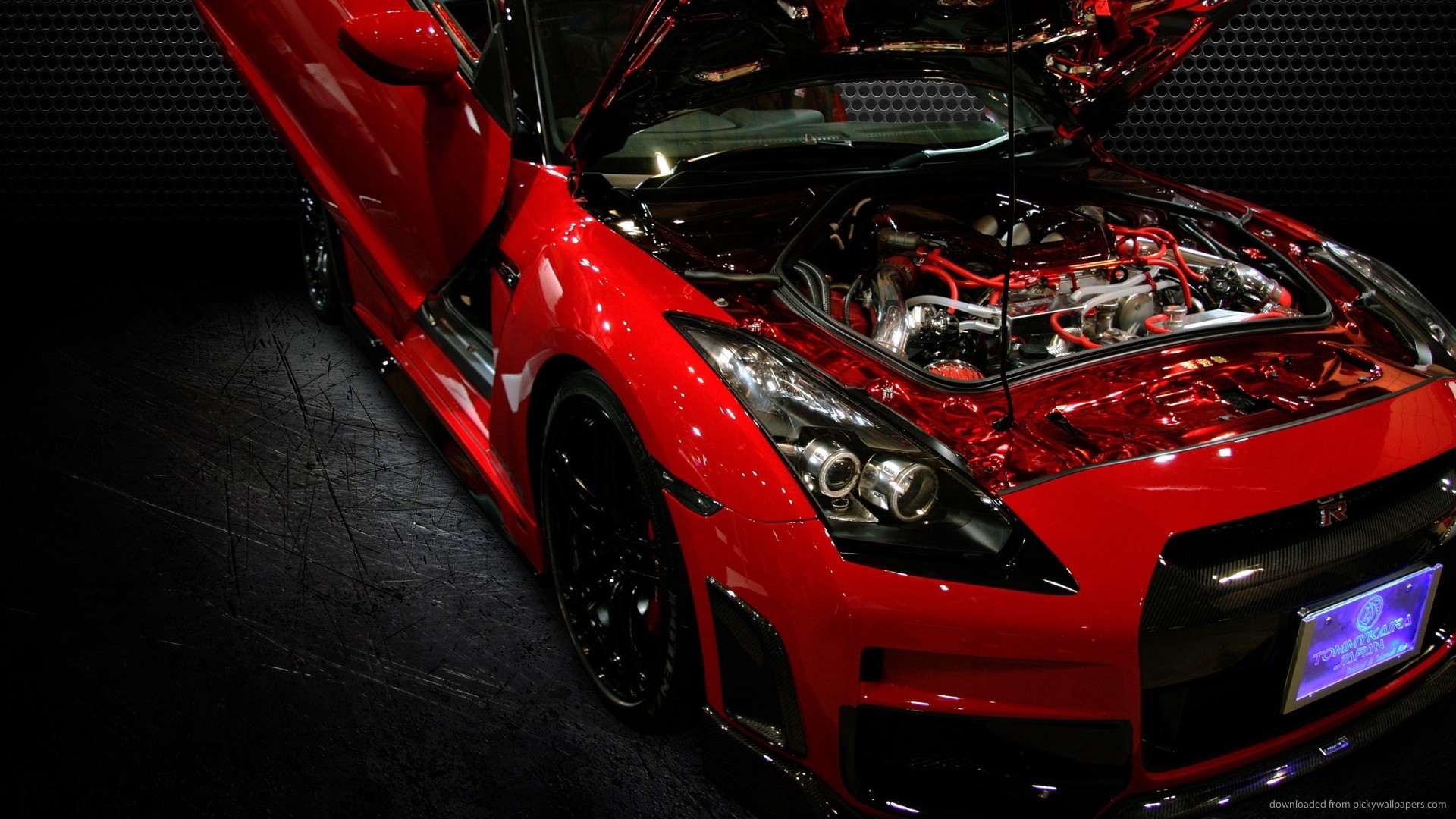 Red Nissan GT R Bonnet Up picture