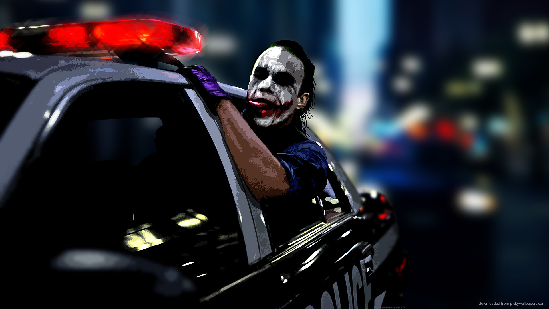 Joker driving in a police car for 1920×1080