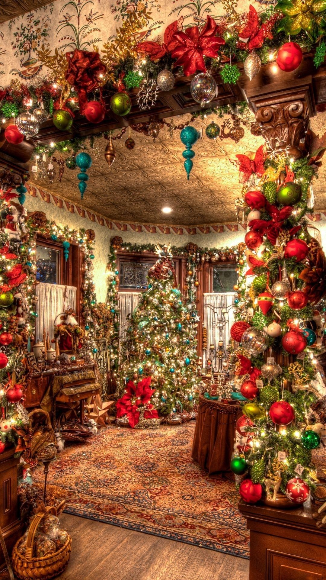 Christmas Decorations Big Room Tree Android Wallpaper