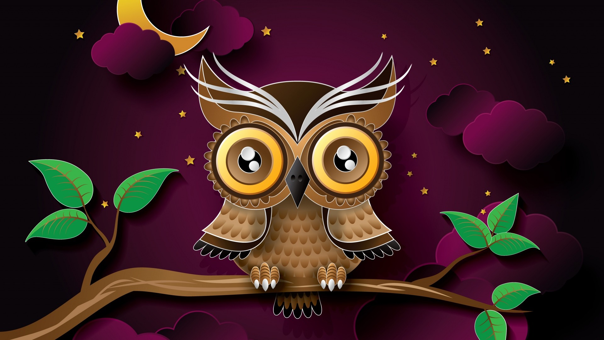 Preview wallpaper owl, bird, art, branch 1920×1080