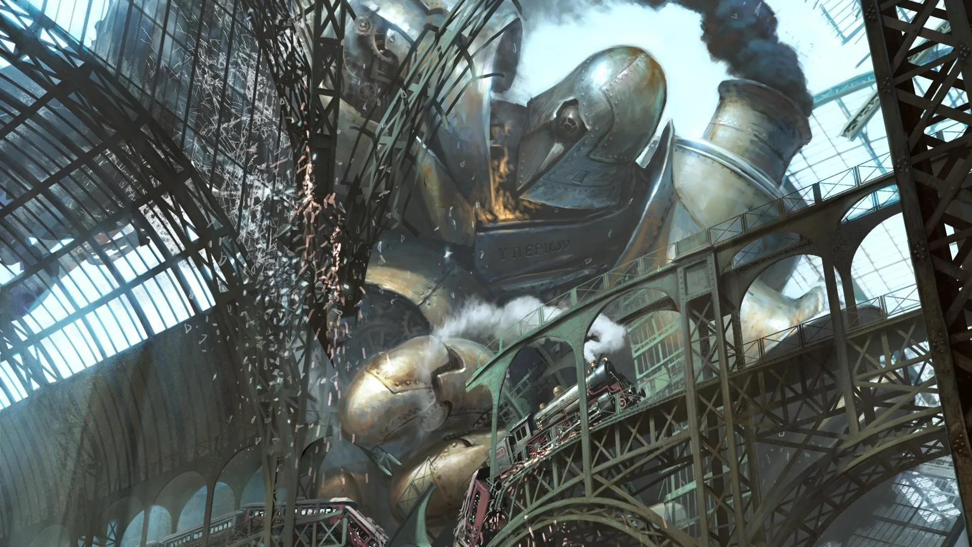 Giant robot destroying the city wallpaper thumb