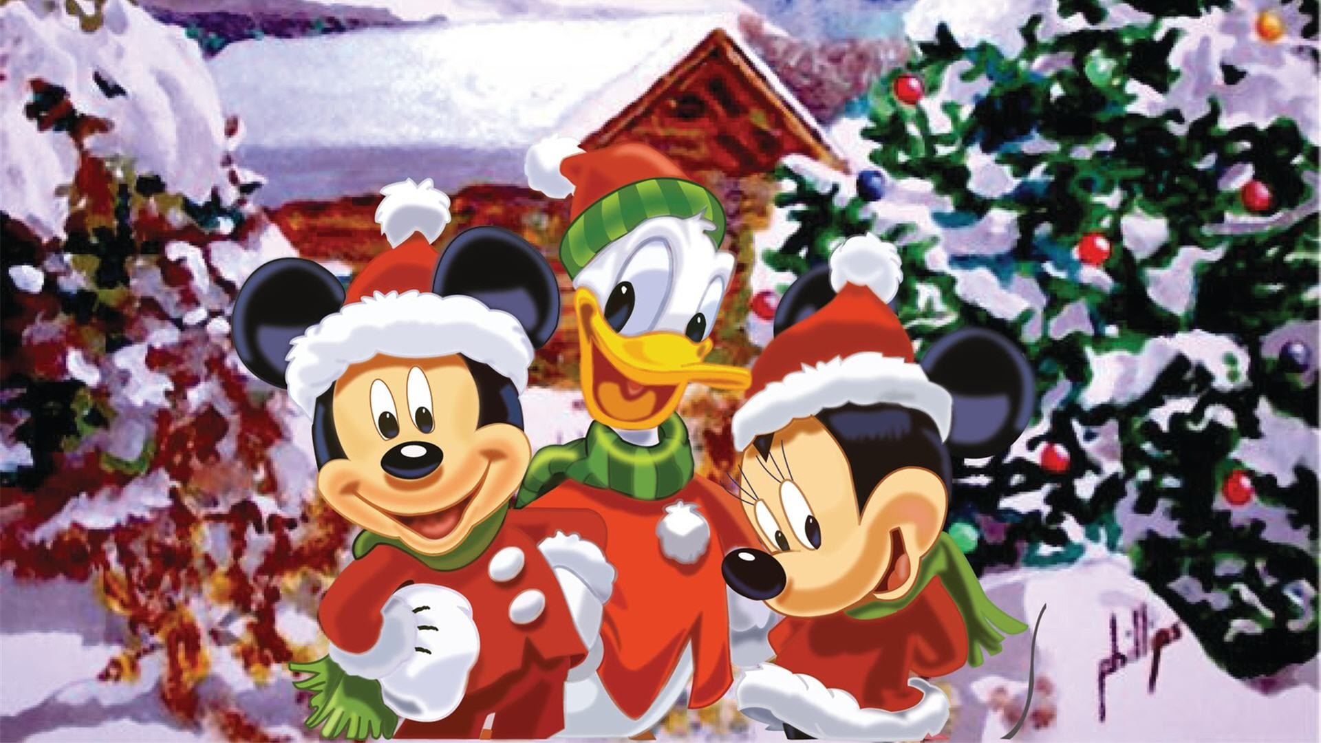 Mickey Mouse Characters Christmas Wallpaper