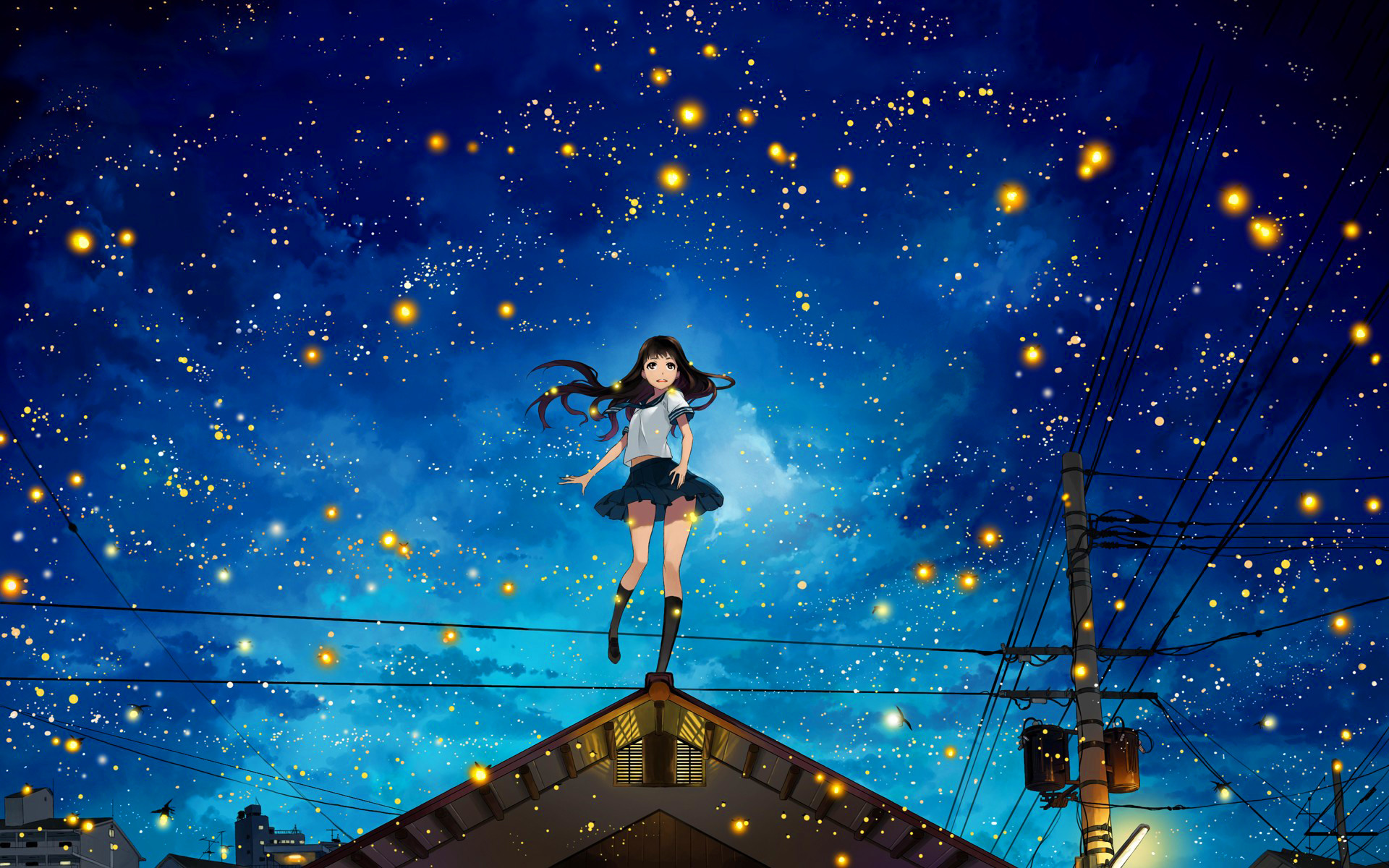 Anime girl fireflies