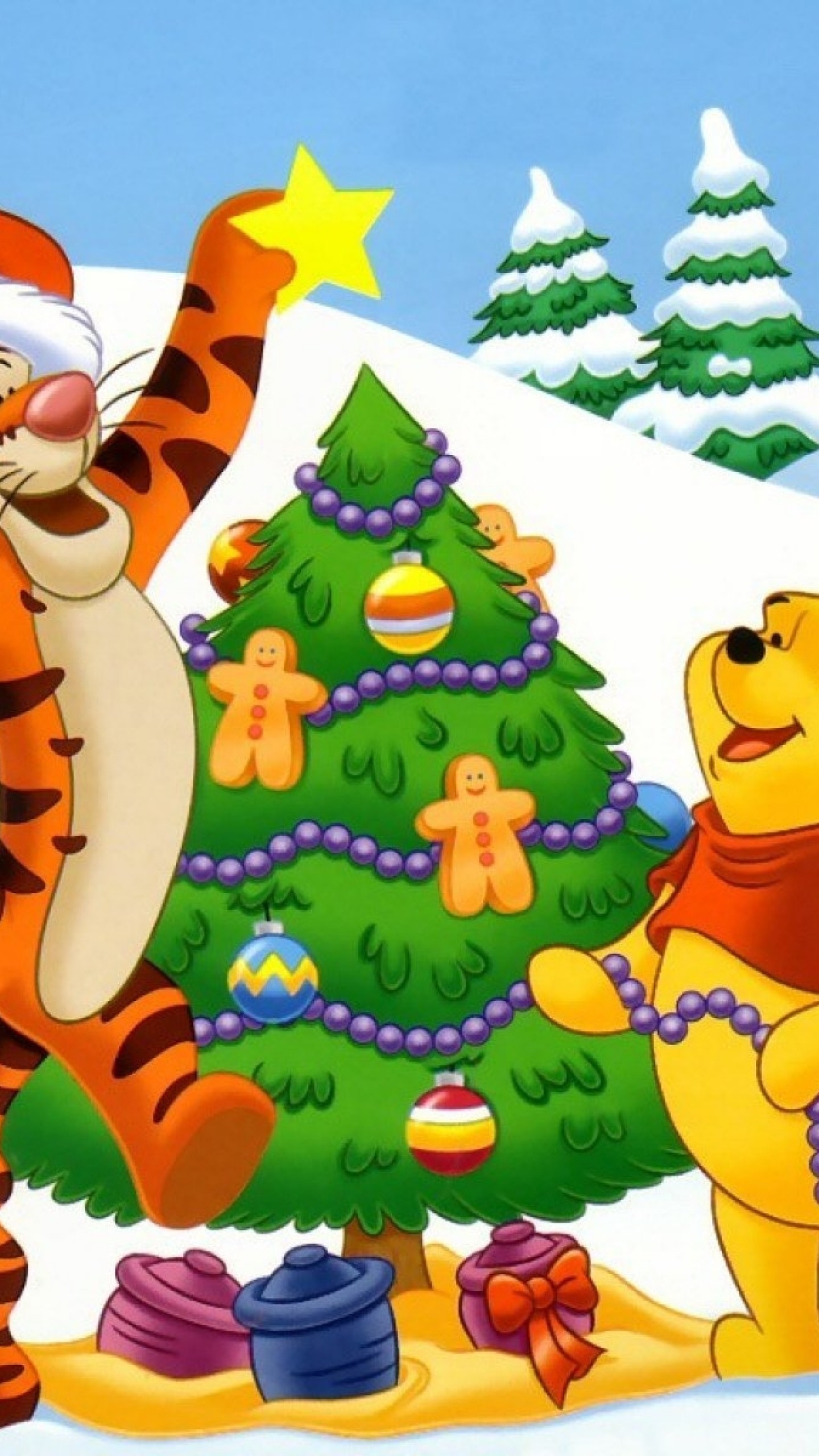 Wallpaper new year, christmas, cartoon film, bear cub, tiger, winnie