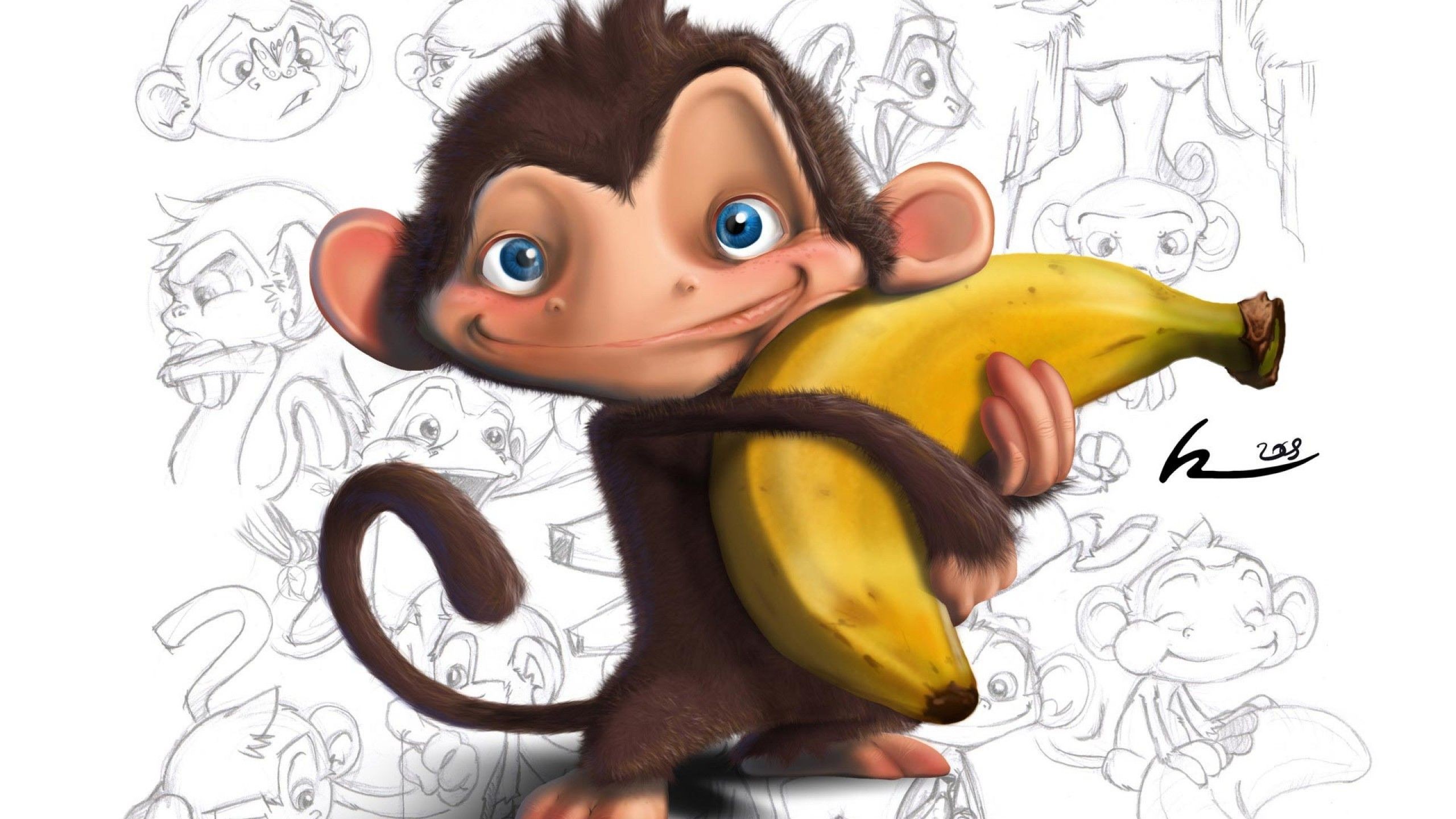 Other: Banana Love Monkey Funny Cartoon Cute Pets Free Wallpapers .