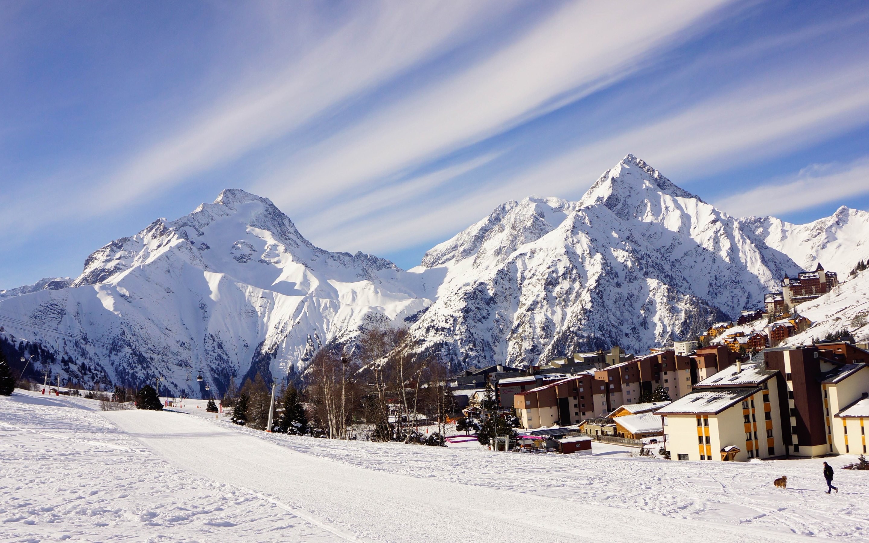 4K HD Wallpaper Snow. Winter. Mountain. Landscape. City