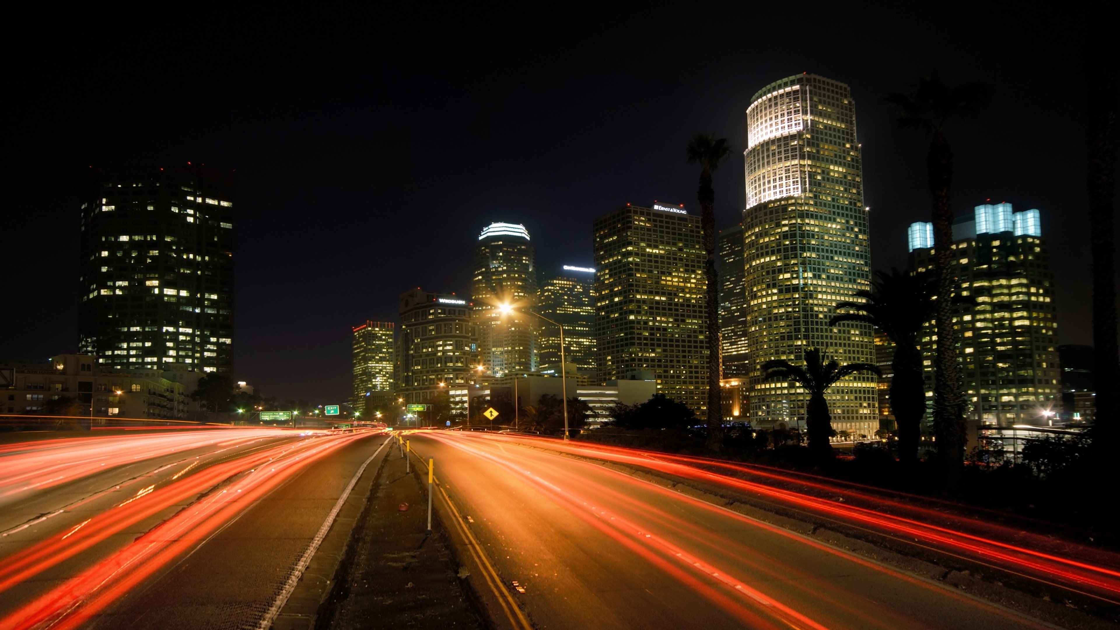 Wallpaper city, night, lights, road, los angeles