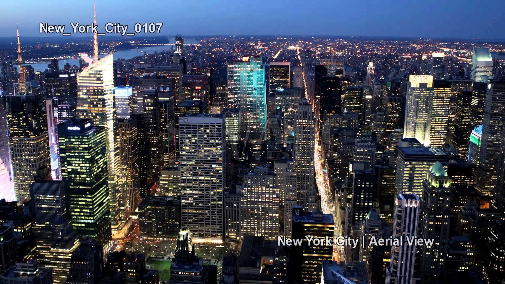 UHD Ultra HD 4K Video Stock Footage New York City Aerial View Skyline  Cityscape Day Night Towers