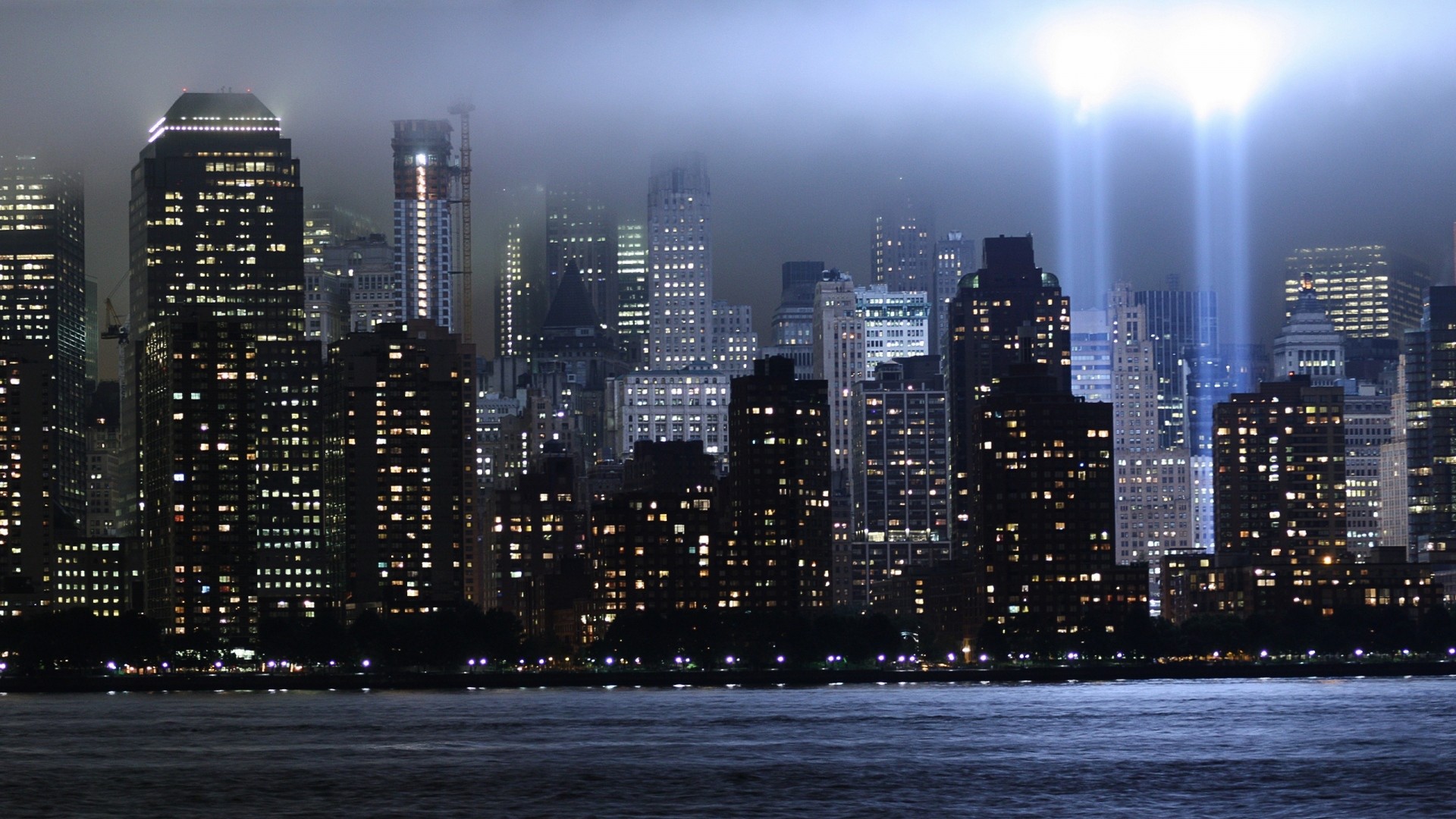 Preview wallpaper world trade center, new york, memorial, lights, skyscrapers, rays