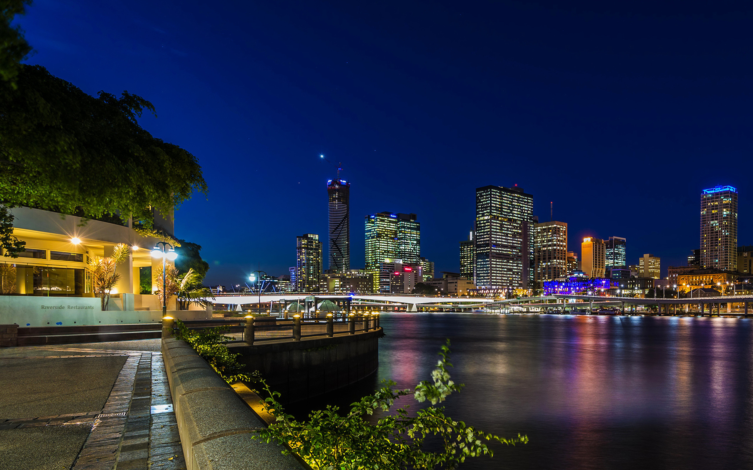 Wallpaper Brisbane Australia Night Rivers Waterfront Street lights Cities Houses night time Building