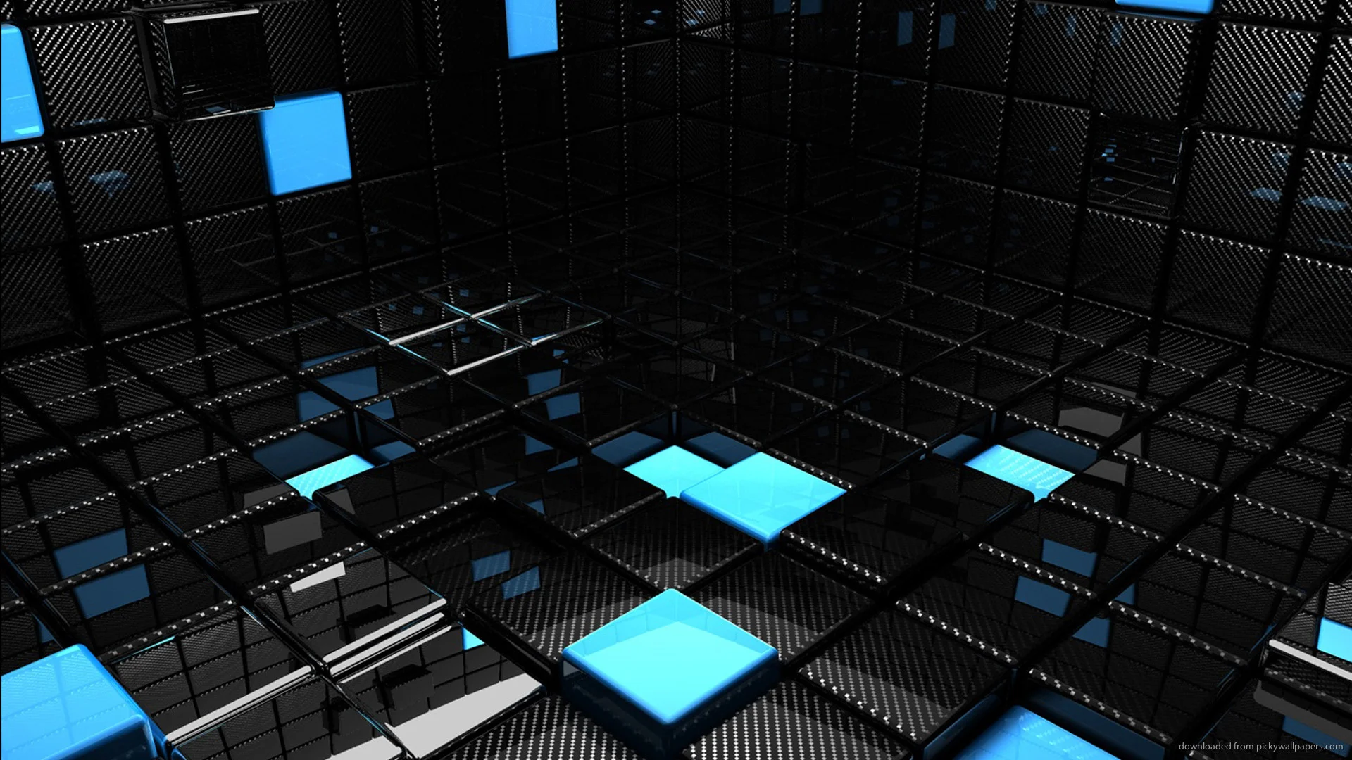 Chrome and Blue 3D room for 1920×1080