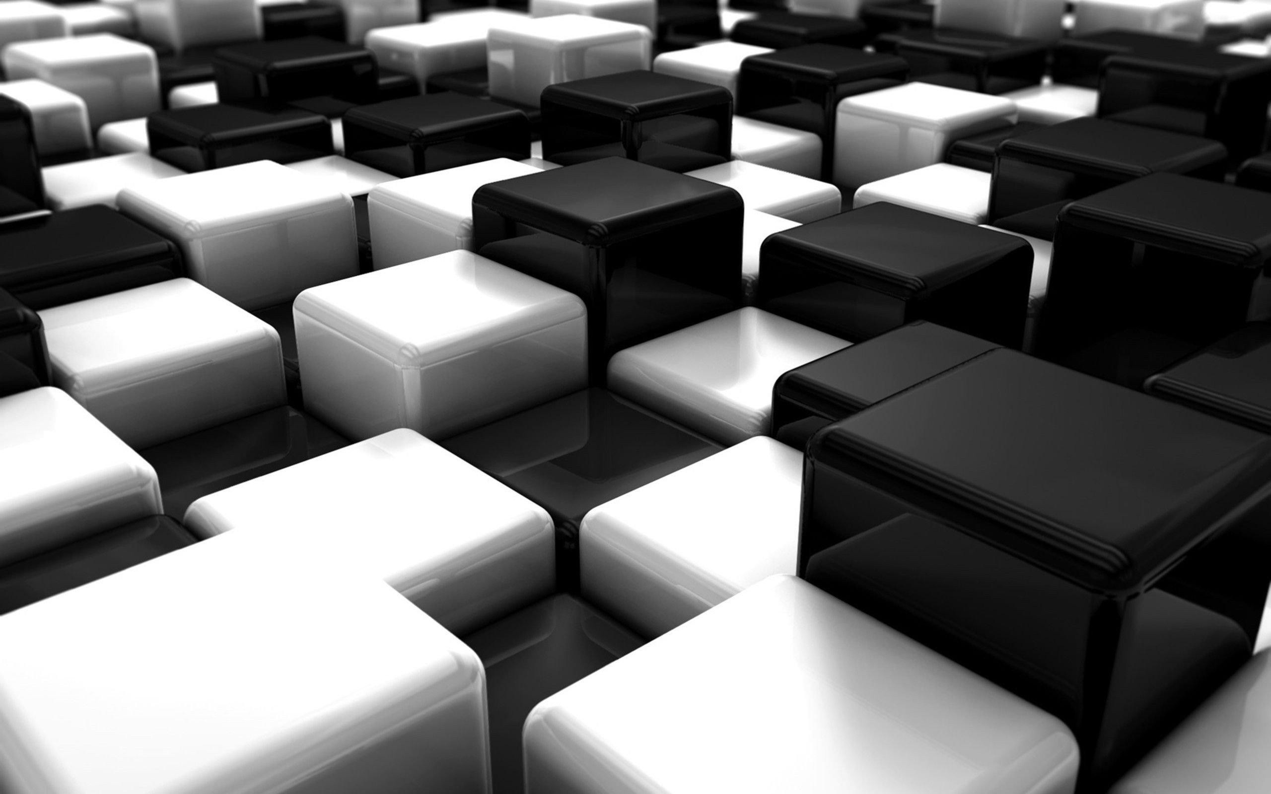 Awesome abstract black white blocks cubes digital art hd resolution wallpaper