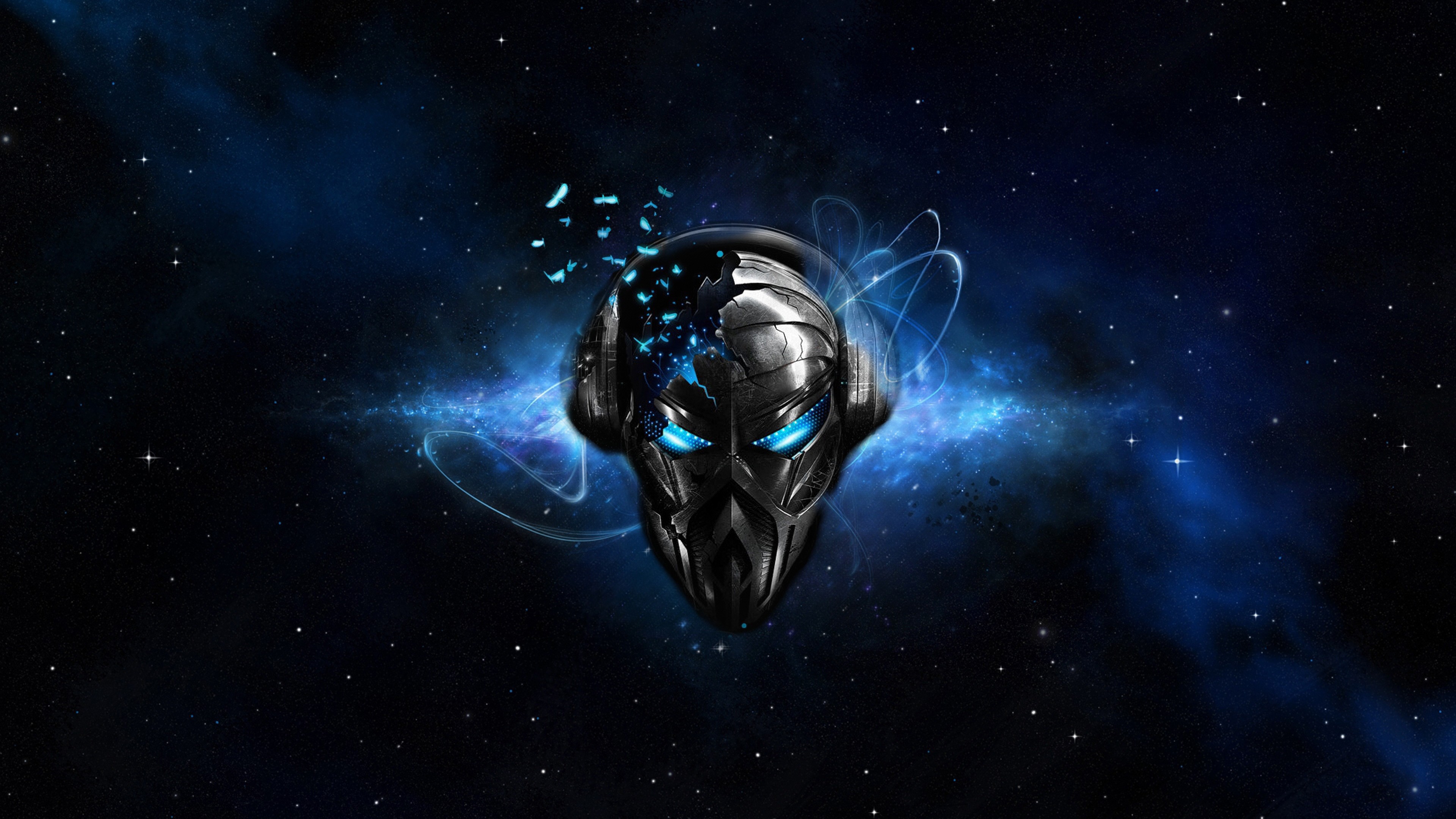 Preview wallpaper pirate station, skull, headphones, space, energy 3840×2160