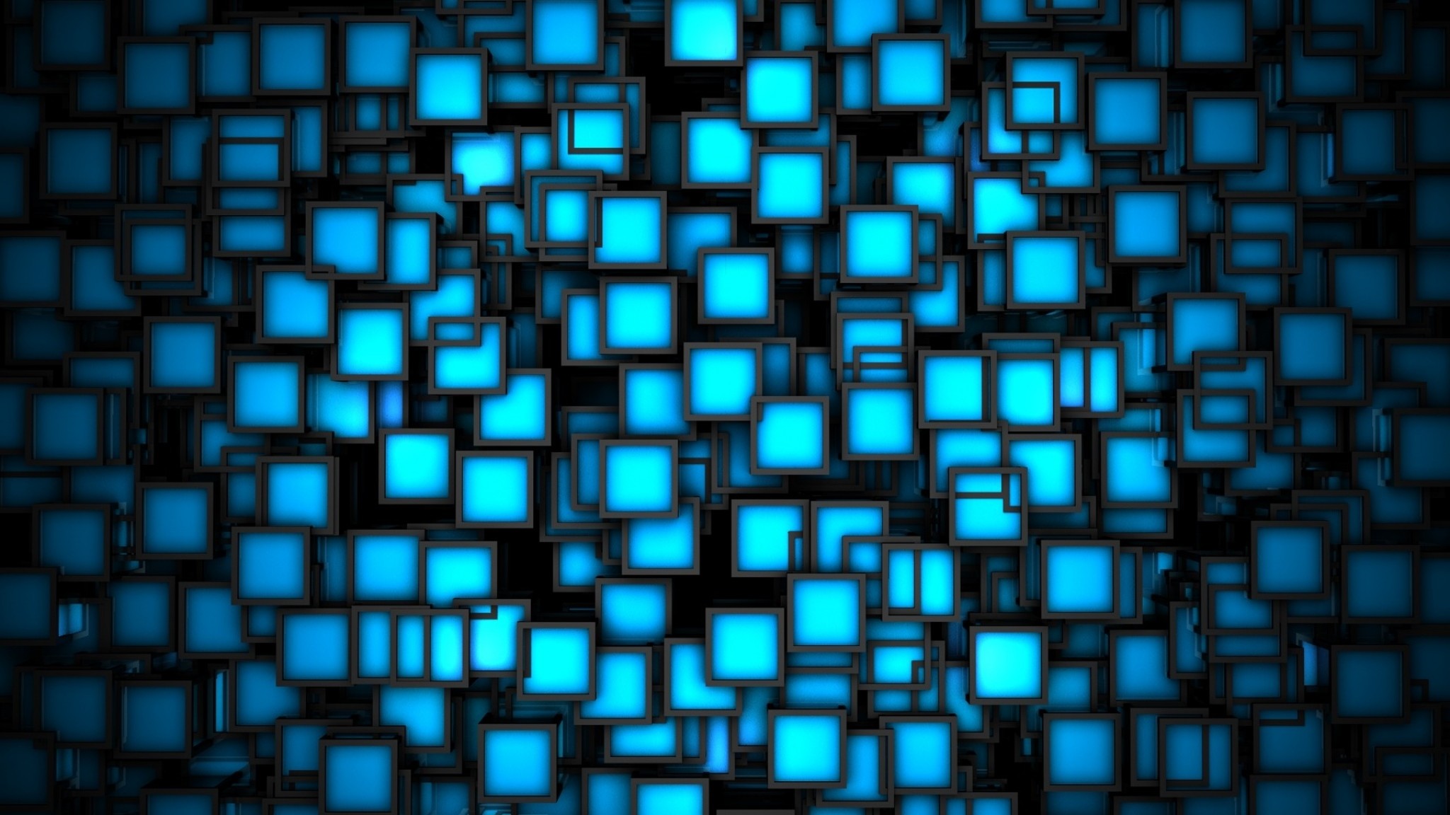 Preview wallpaper black, blue, bright, squares 2048×1152