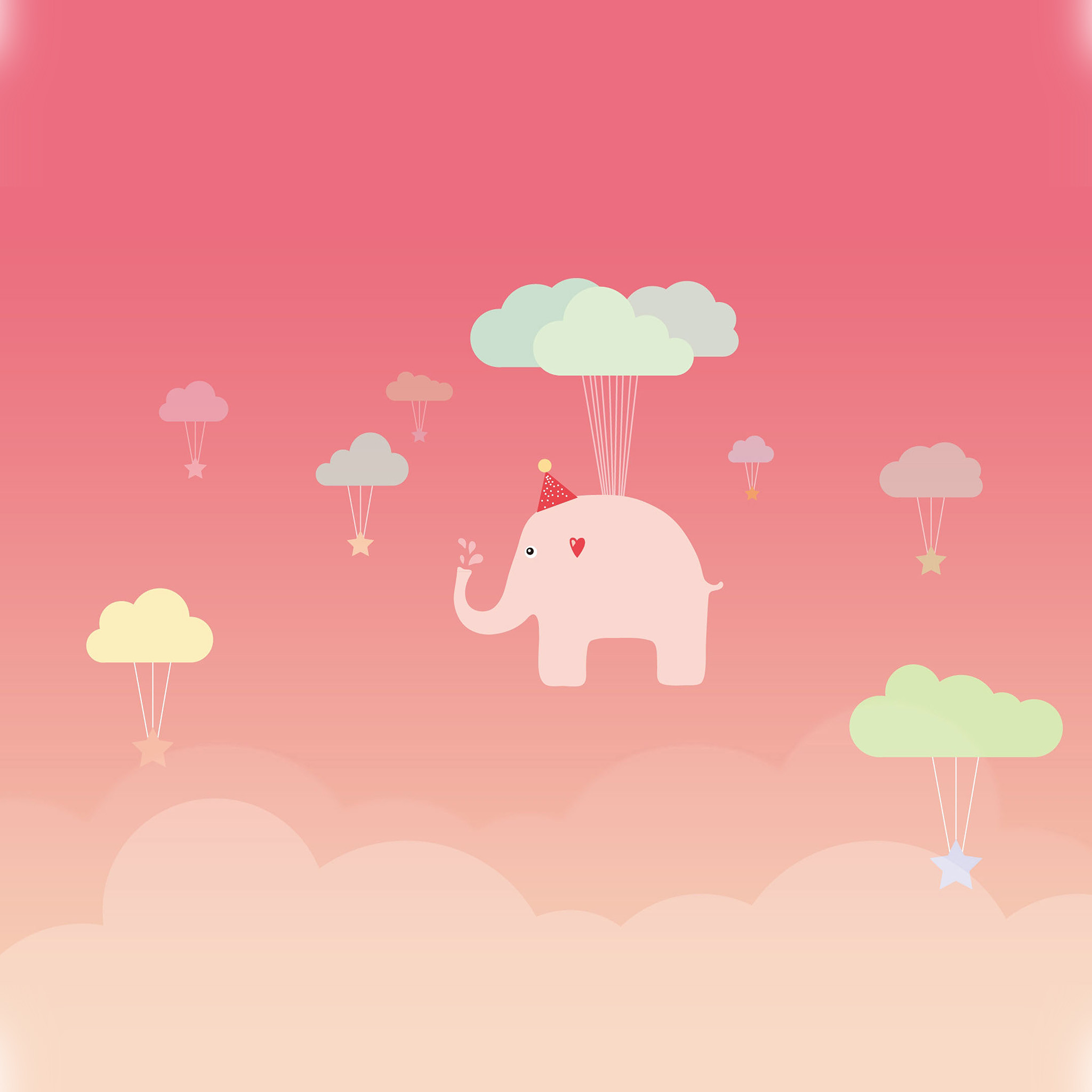 958 2 Cute Elephant Illustration Art Pink Fly iPad Air wallpaper