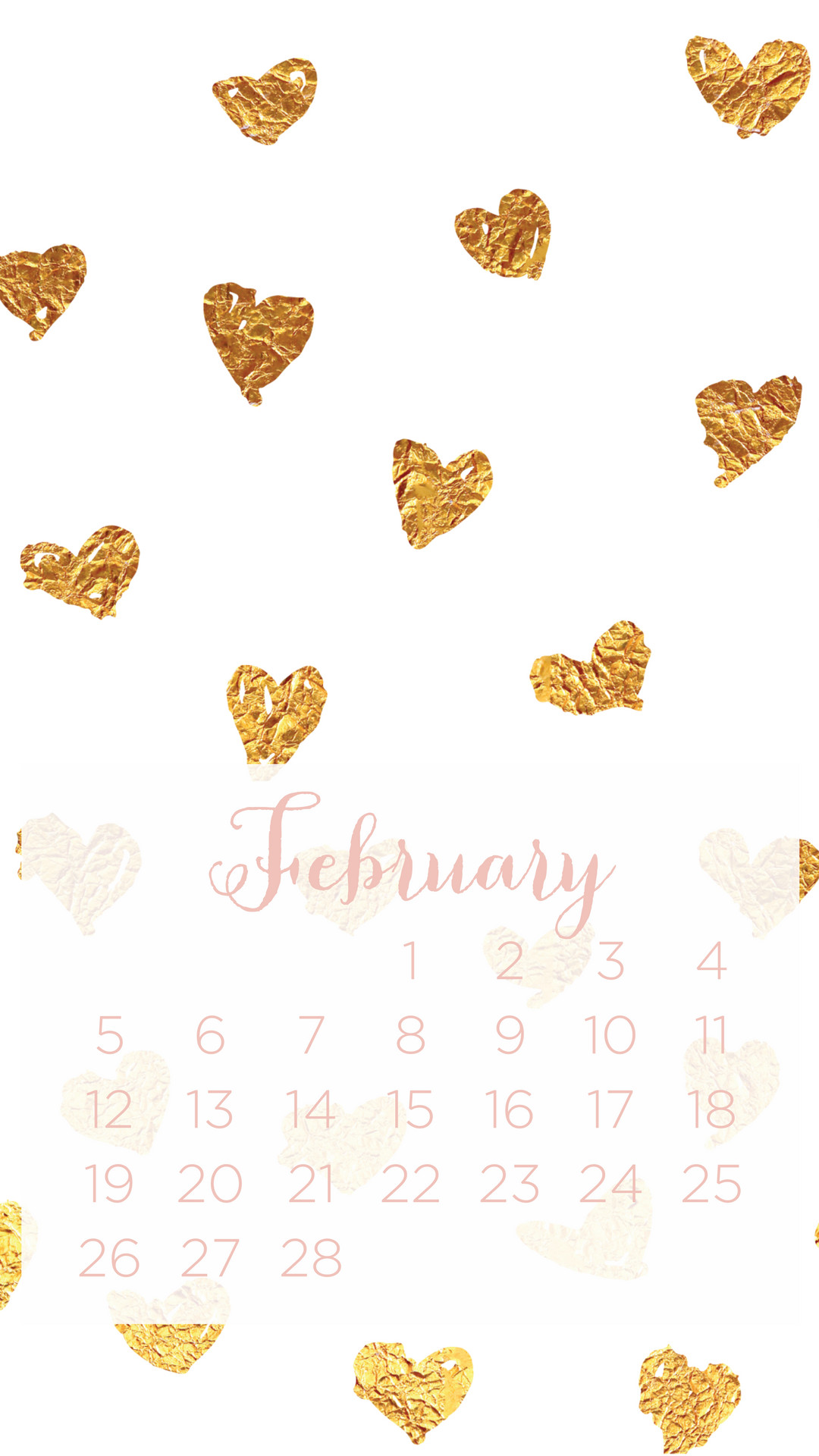 Click to download the foil heart February calendar wallpaper