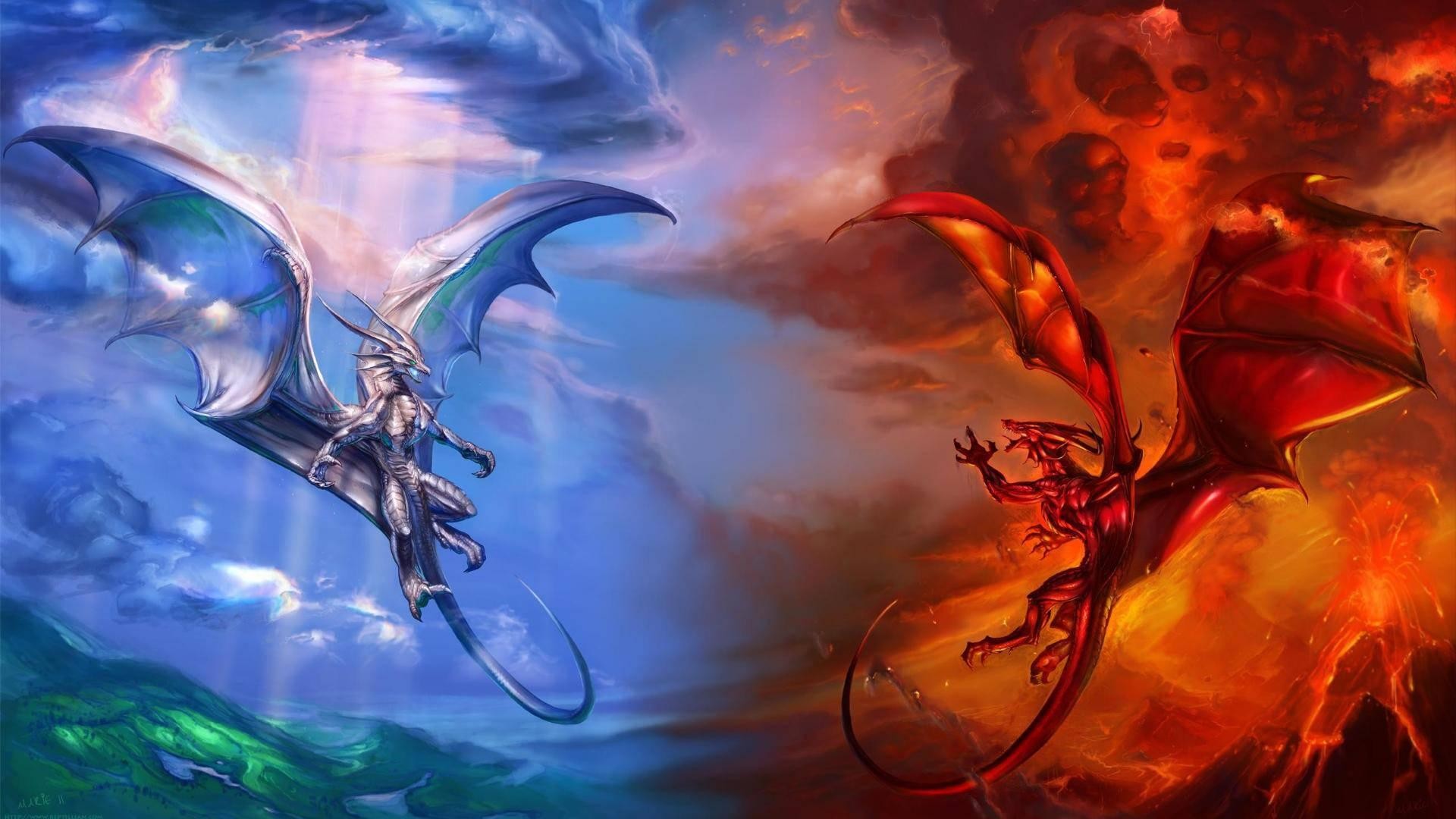 Ice dragon vs fire dragon World of fantasy art design HD wallpaper Wallpapers View