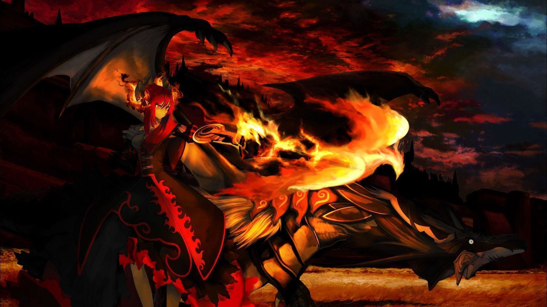 Wallpaper, Demon girl next to a dragon Wallpaper Wallpaper Hd