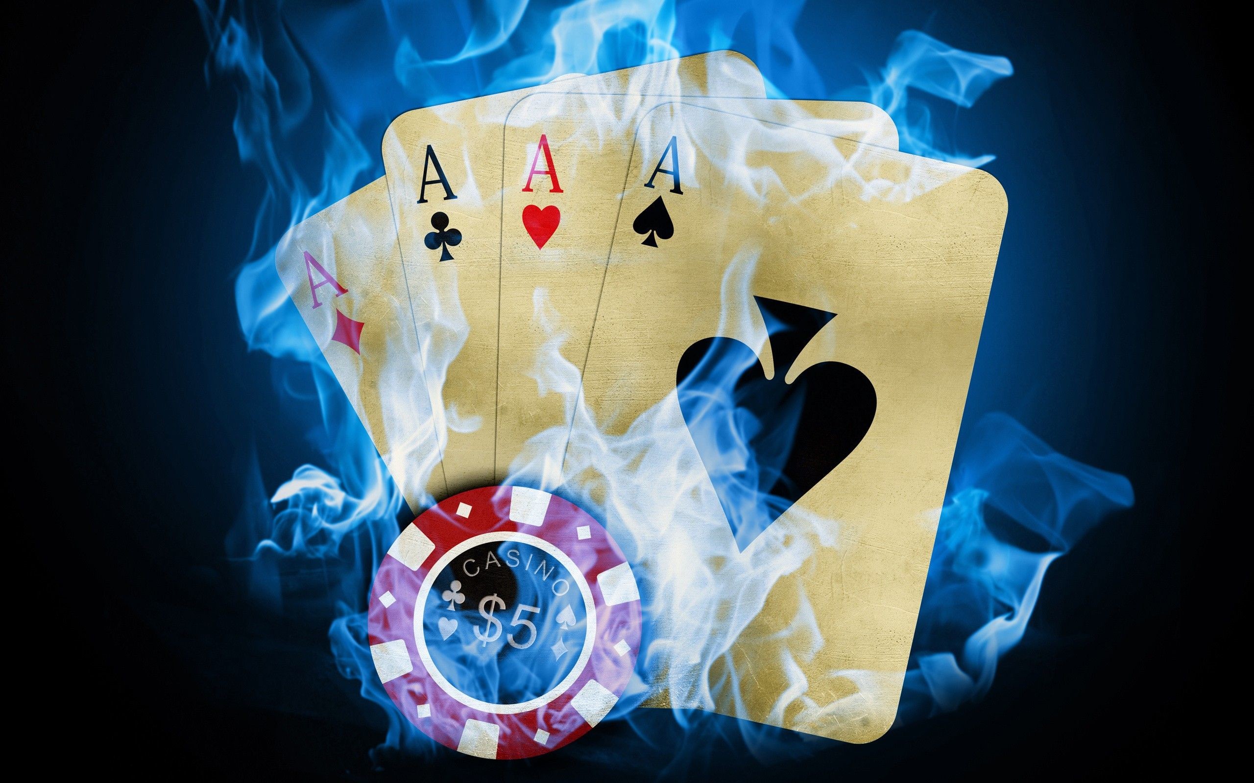 Cards, flames, blue, fire, poker, Ace, chip, token