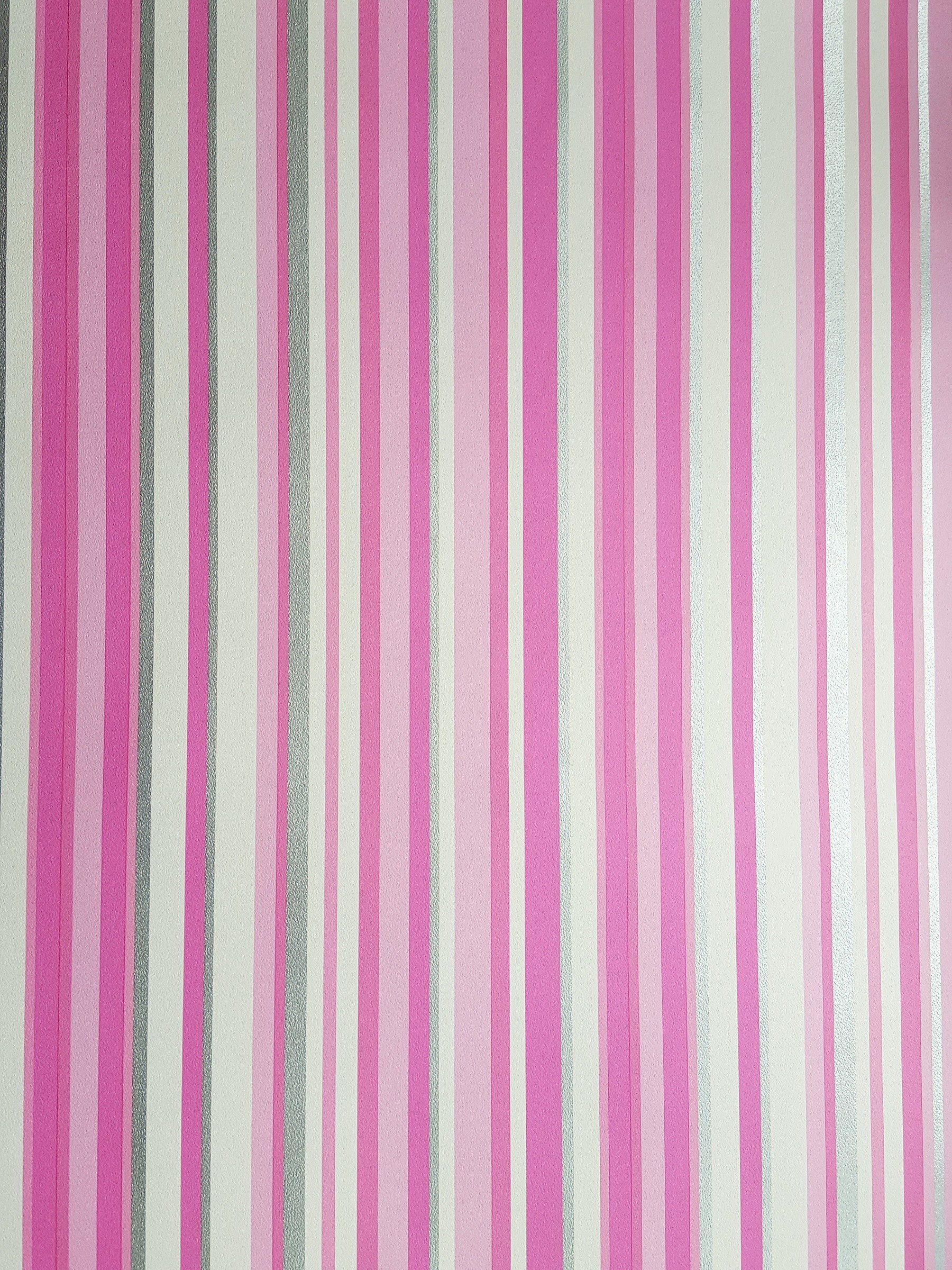 New Trend Girls Pink Silver White Barcode Stripe Wallpaper
