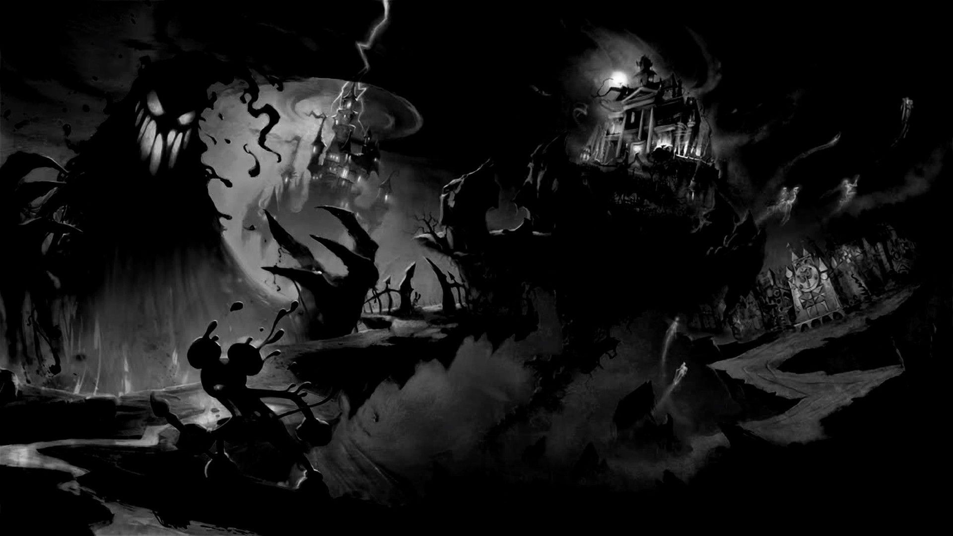 Black and white horror landscape HD Wallpaper 1920×1080
