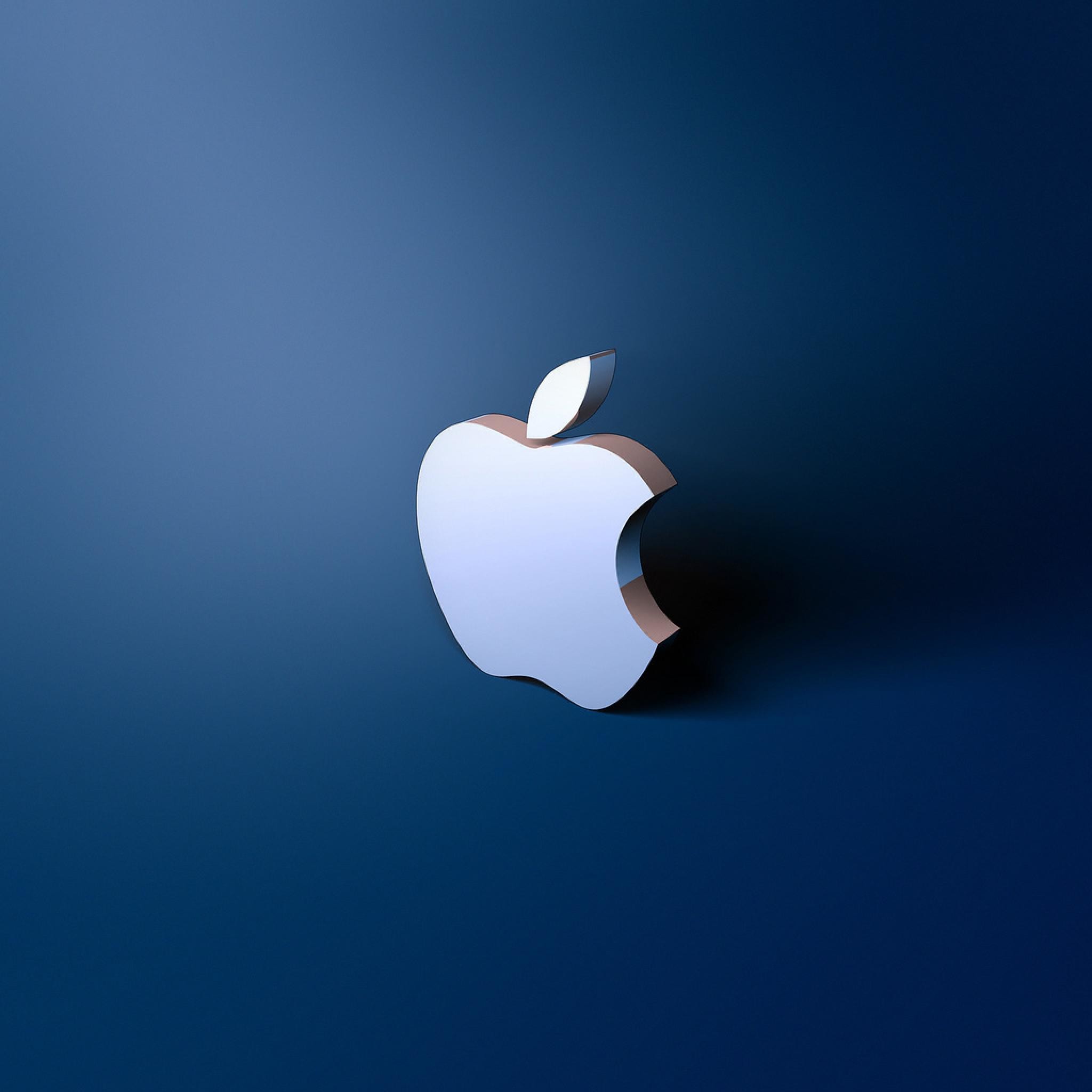 Blue metallic and shiny apple logo ipad iphone hd wallpaper