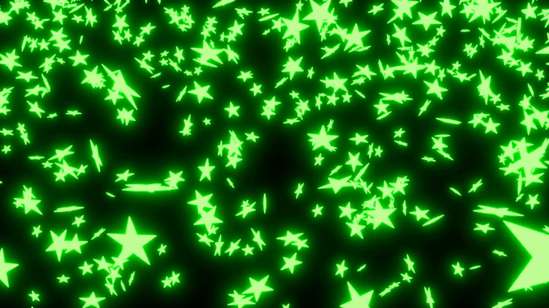 Subscription Library Animated falling neon green stars on black background.
