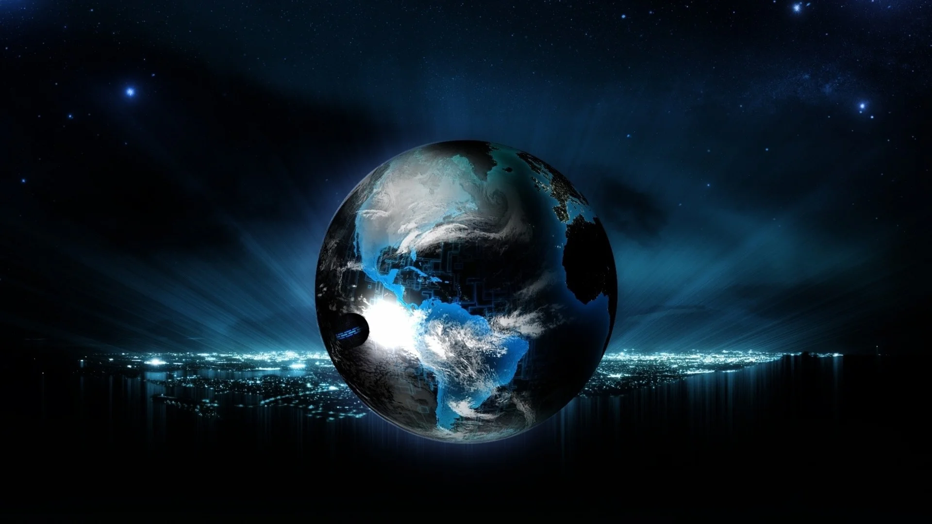 Wallpaper ball, globe, planet, light, neon, background