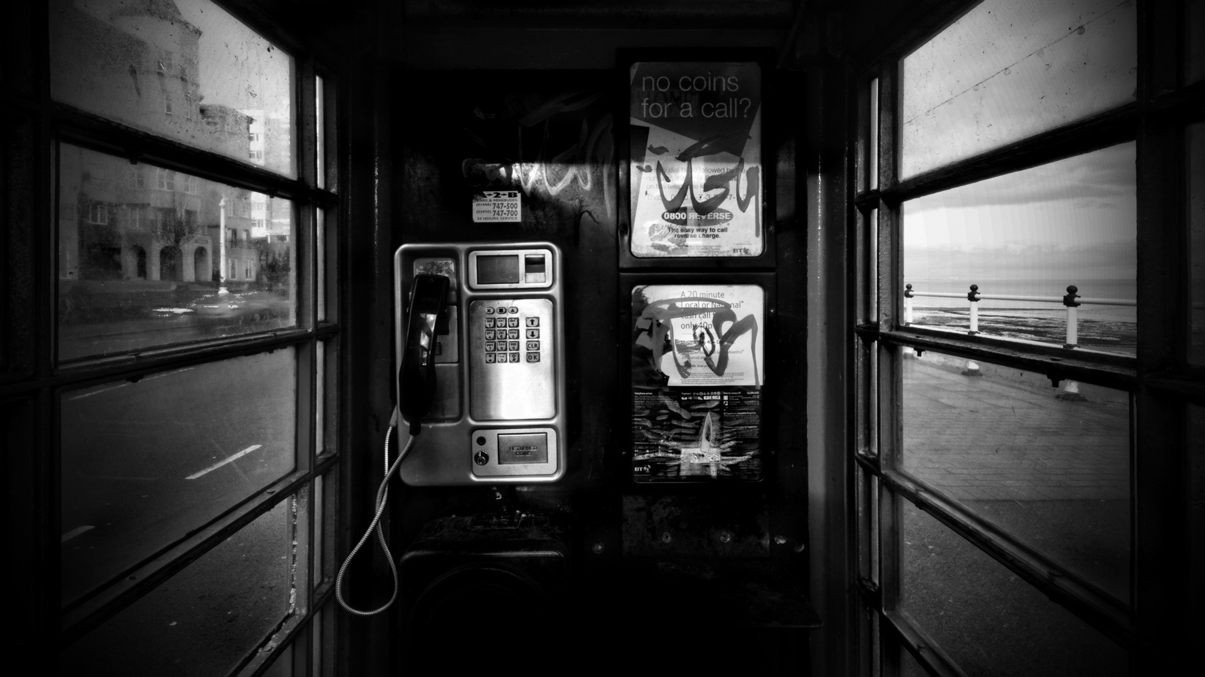 Wallpaper phone, booth, black white, city