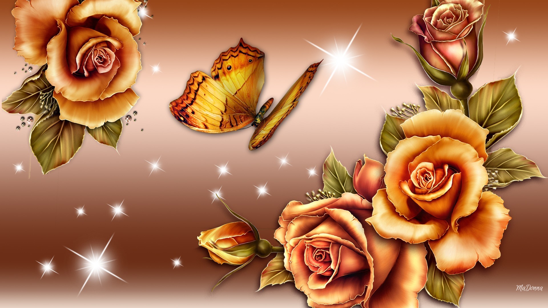 Gradient Tag – Butterfly Gold Shine Glow Roses Bronze Gradient Beautirful  Golden Lovely Nice Flower Hd