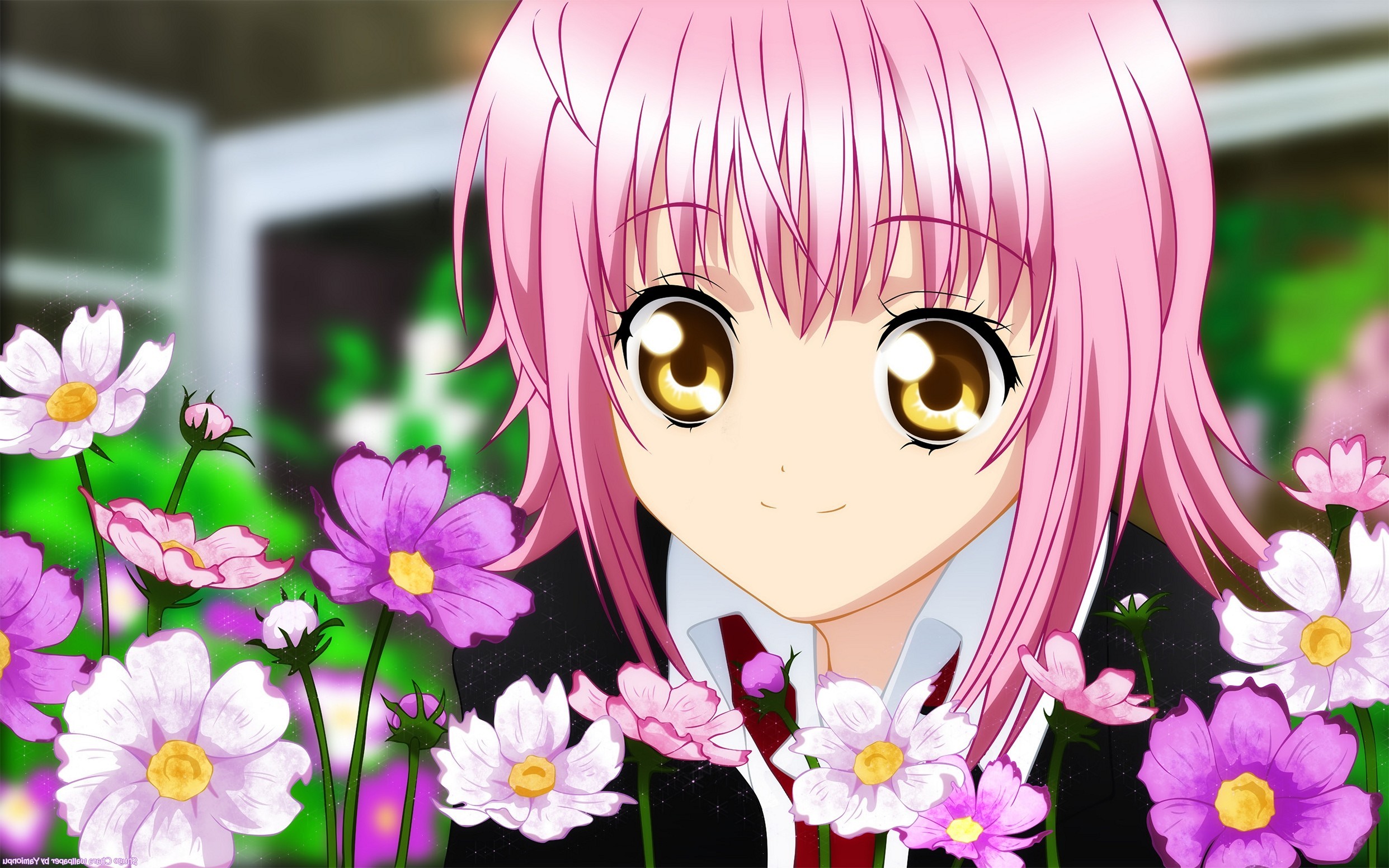 Girl Cute Flowers Smiling Pink Favorite Anime Wallpaper Phone
