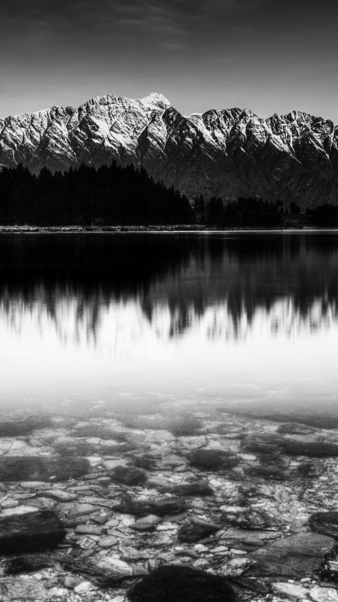 Black And White Snow Mountain Lake Android Wallpaper