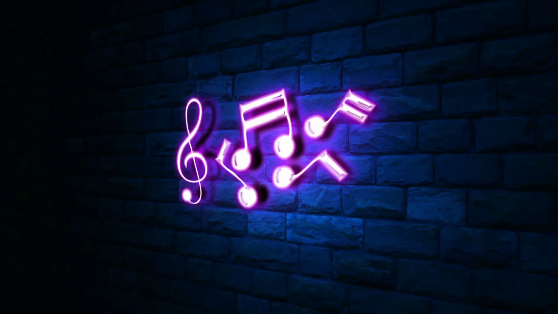 Animation of music notes in neon light at wall with blue light Motion Background – VideoBlocks