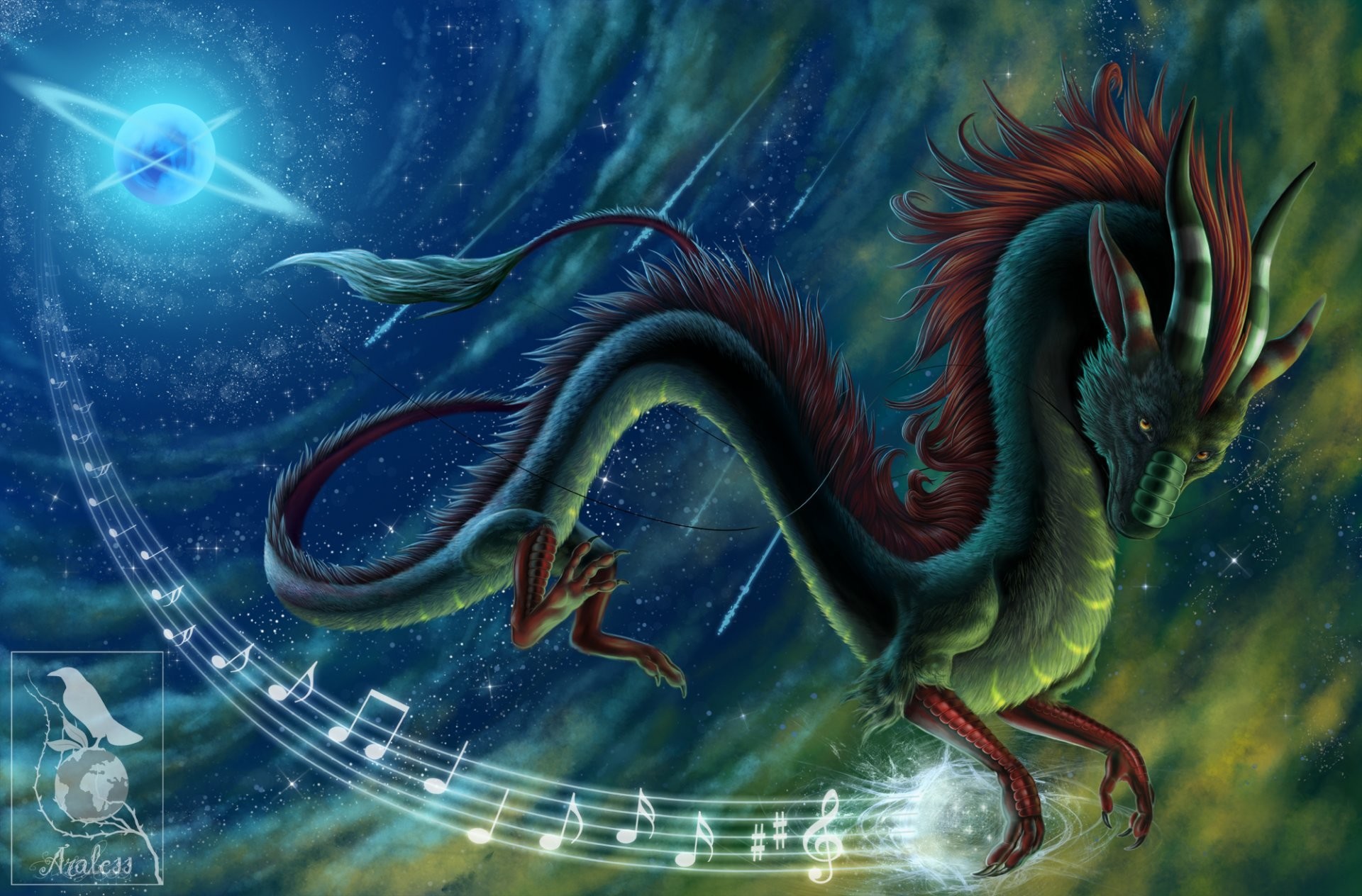 Dragon music notes oriental dragon chinese dragon night star