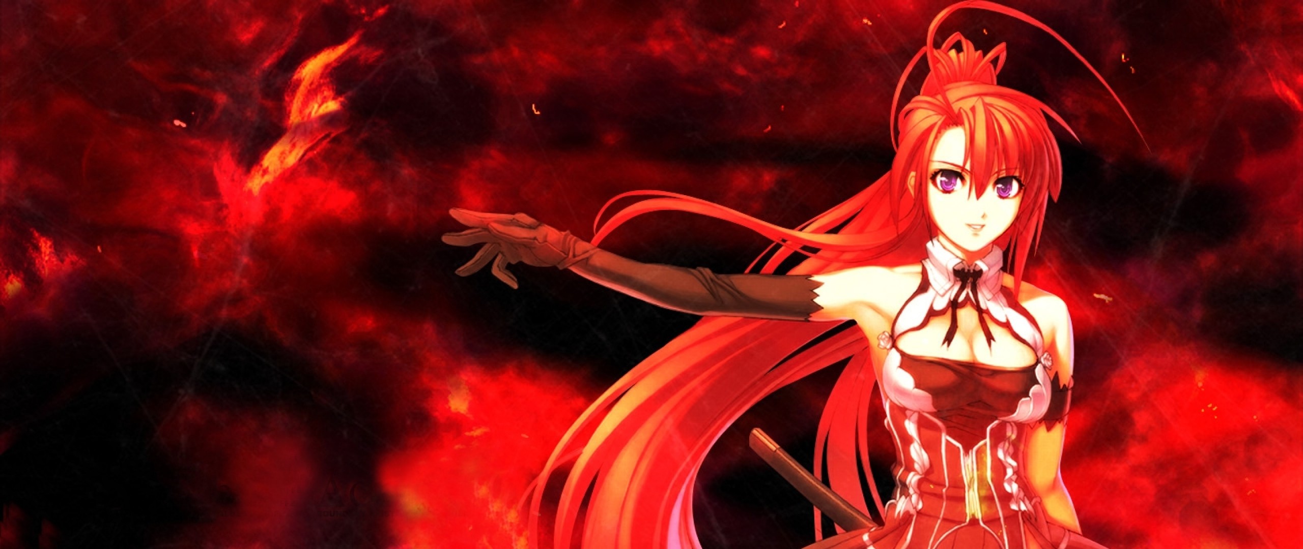 Wallpaper anime, girl, red, hair, sword, background