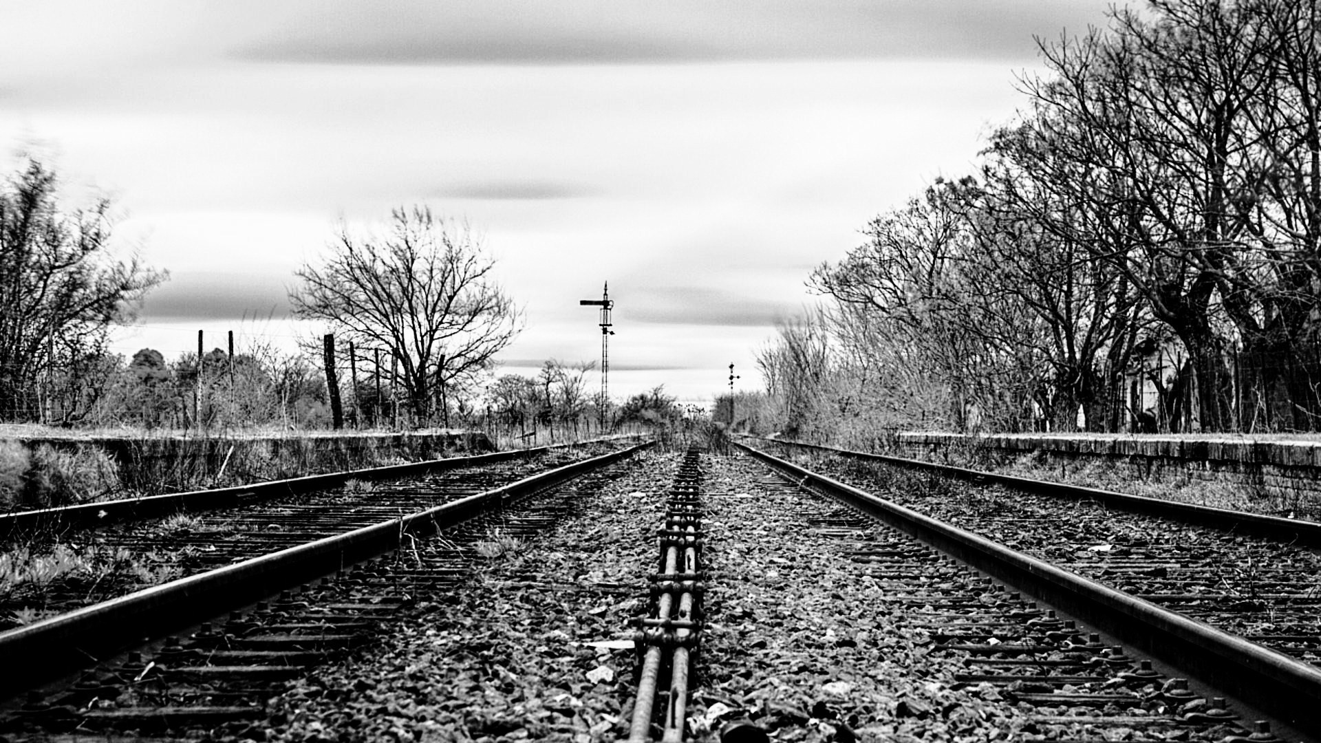 Download Railway Track Black and White Photography HD Wallpaper
