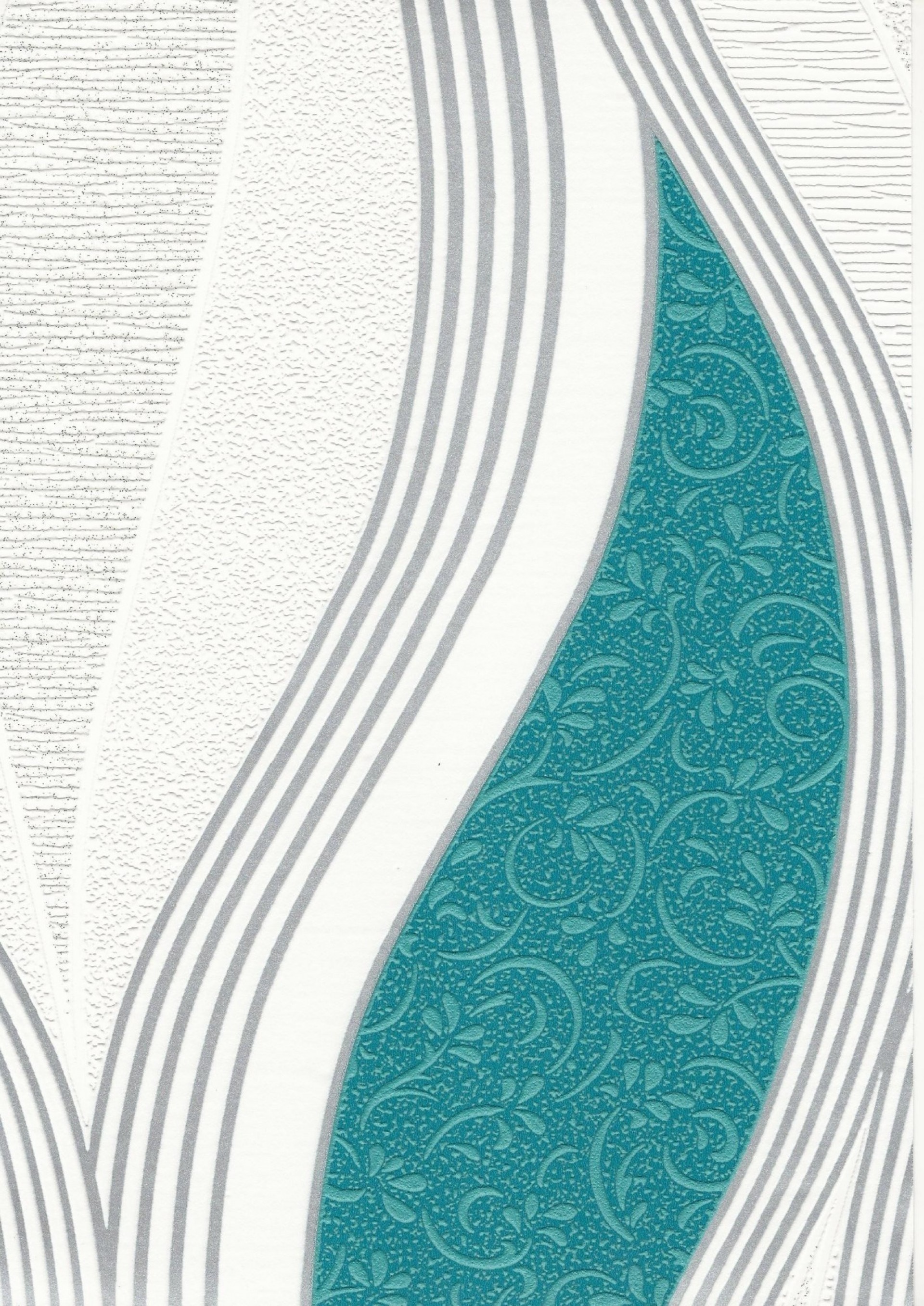 Metallic Waves Teal / White Textured Vinyl Wallpaper by Direct E62001
