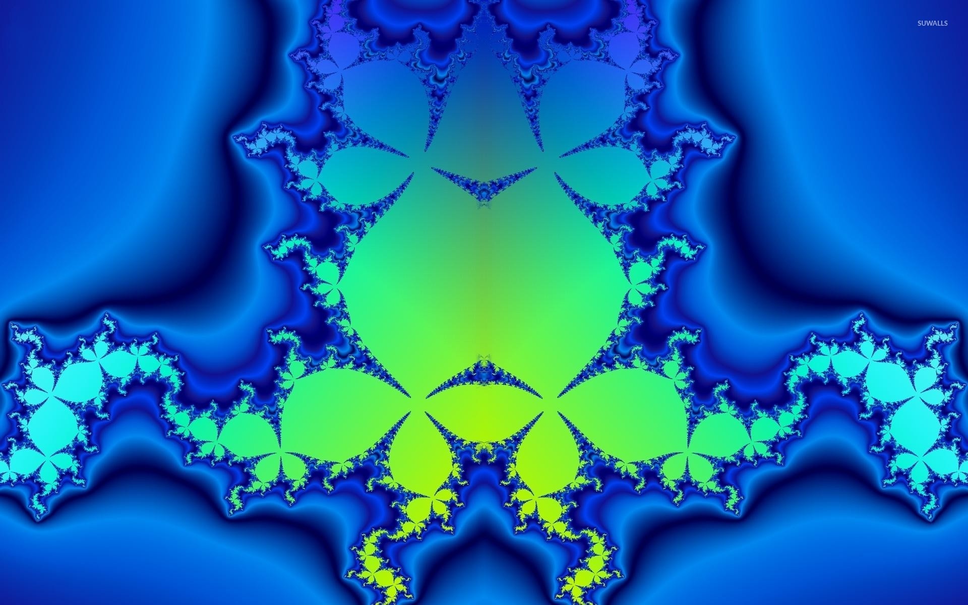 Green fractal swirls on top of the blue curves wallpaper jpg